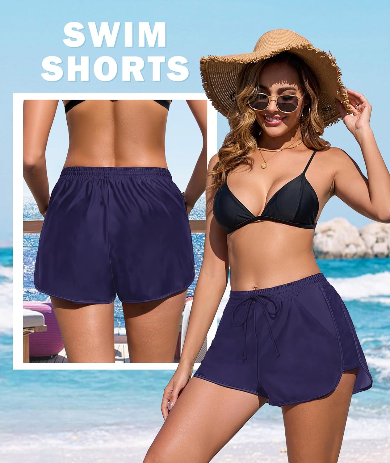 Urchics Womens Swim Shorts High Waisted Board Shorts UPF50+ Liner Quick Dry Beach Swimming Short with Pockets - Image 2