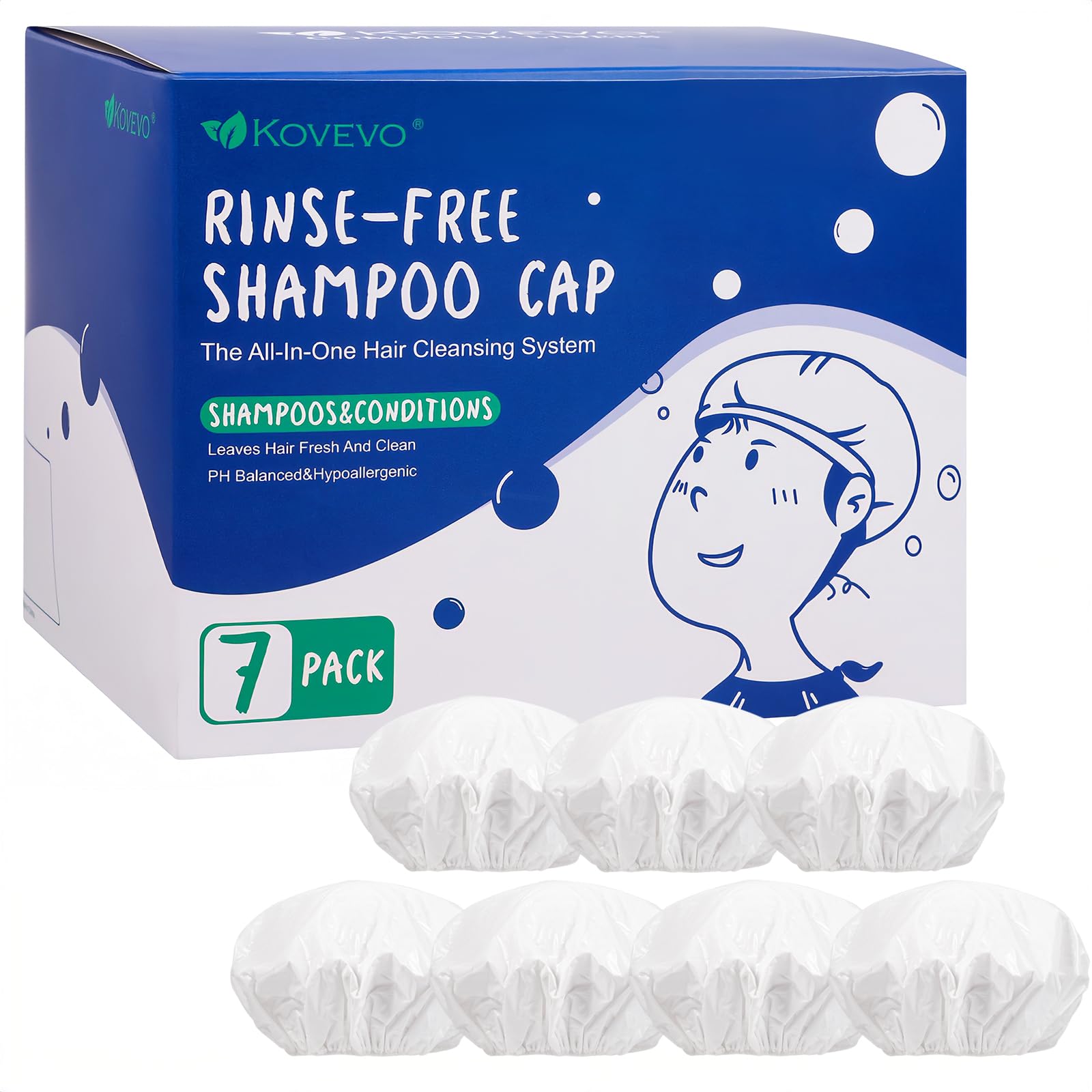 Shampoo Caps No Rinse, 7 Pack Rinse Free Shampoo Caps for Bedridden & Post Surgery Care, Waterless Hair Washing Shower Caps for Elderly, Hospital, Camping & Travel – Gentle & Portable