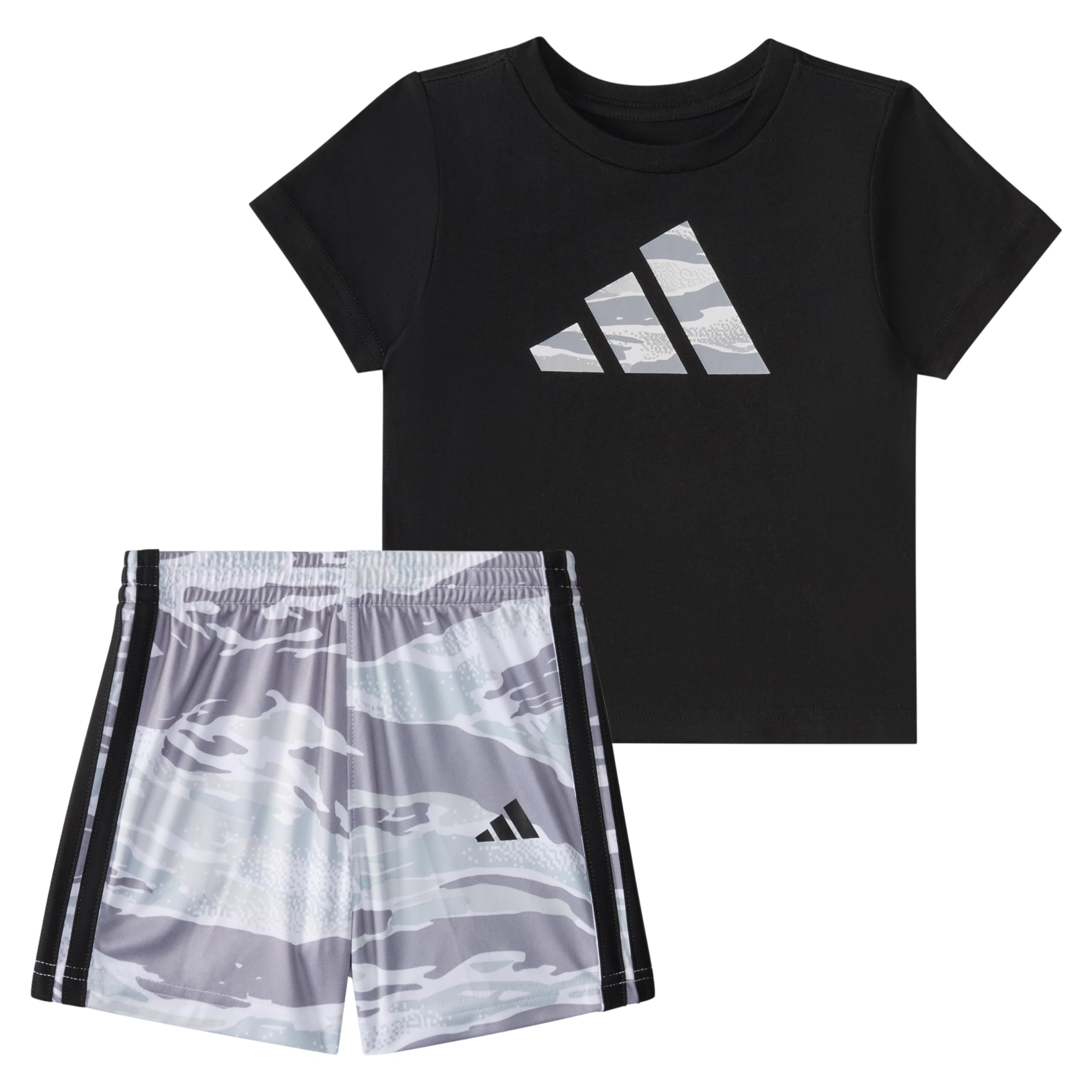 adidas baby-boys Short Sleeve Cotton Tee Shirt and Aop Camo Short Set