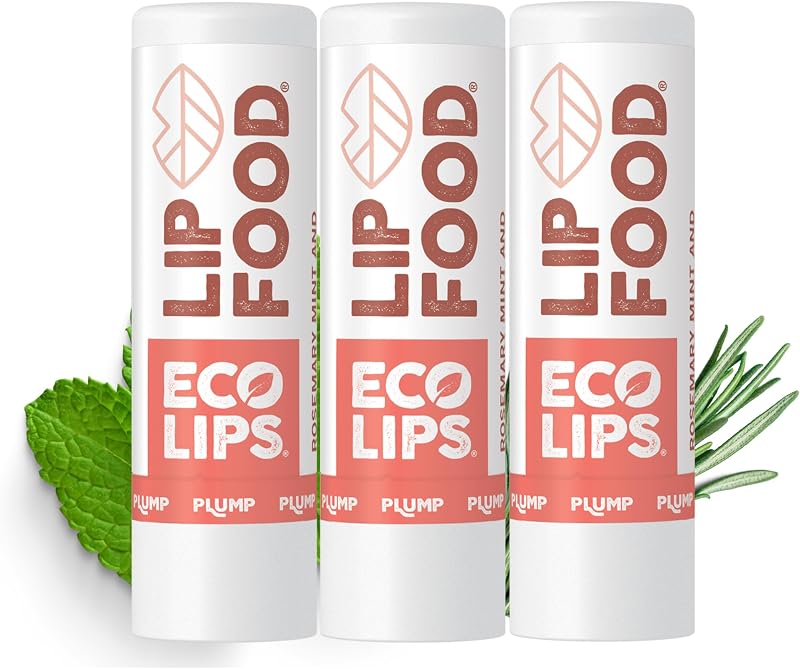 Bálsamo labial orgânico Eco Lips Lip Food Plump com sabor alecrim e menta, pacote com 3