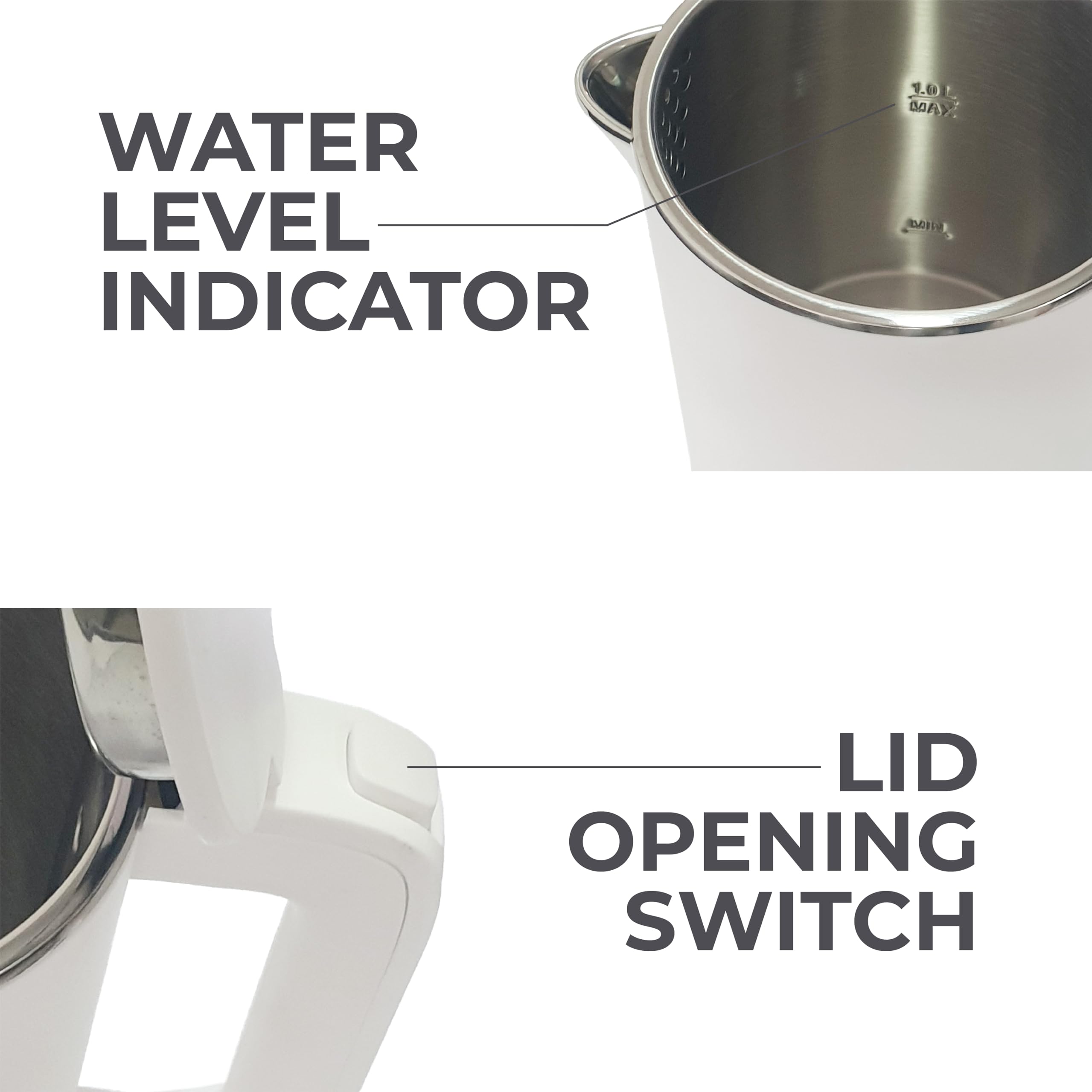 Muller Kitchen MK-6061 czajnik elektryczny, 1 l, 1000 W, podwójne ścianki, obrotowa stopka 360 stopni, automatyczne wyłączanie z ochroną przed pracą na sucho, czarny