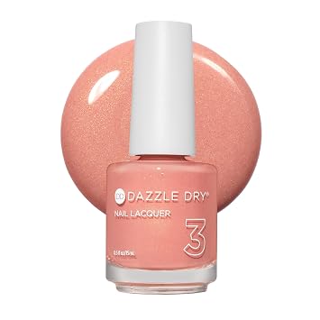 Dazzle Dry Nail Lacquer Step 3 - Sunset Glow - A semi-sheer peach with a subtle orange/gold shimmer. Semi-sheer shimmer. 0.5 fl oz