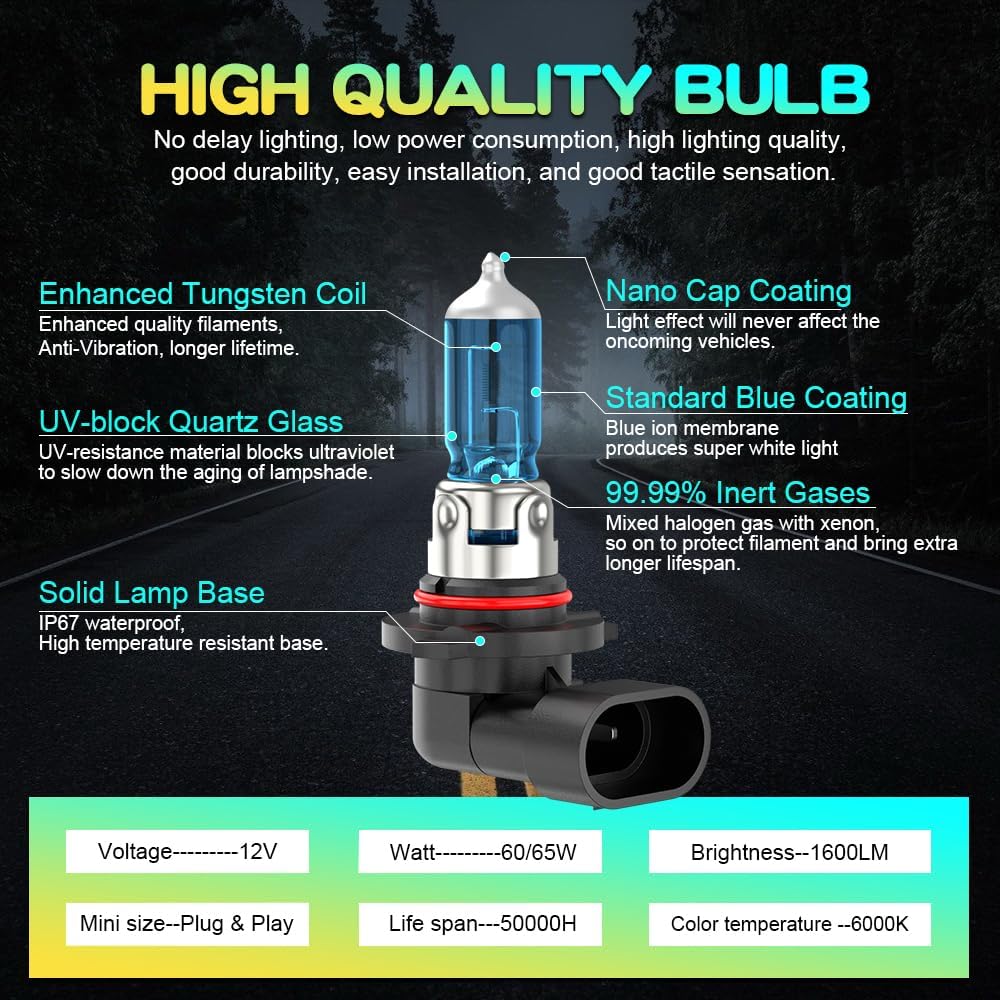 Halogen Headlight Bulbs Compatible for Honda Accord Sedan High and Low Beams 1990-2000 2001 2002 2003 2004 2005 2006 2007 2008 2009 2010 2011 2012, 5500K White, 300% Brightness, Plug n Play, 4-Pack