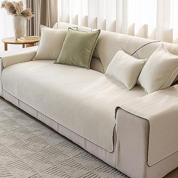 Chenille Sofa Couch Cover,Solid Color Breathable Sectional Couch Cover,Super Soft Non Slip Sofa Slipcover Furniture Protector for Pets Kids Children Dog Cat-White,1pc-45x45cm/Pillowcase