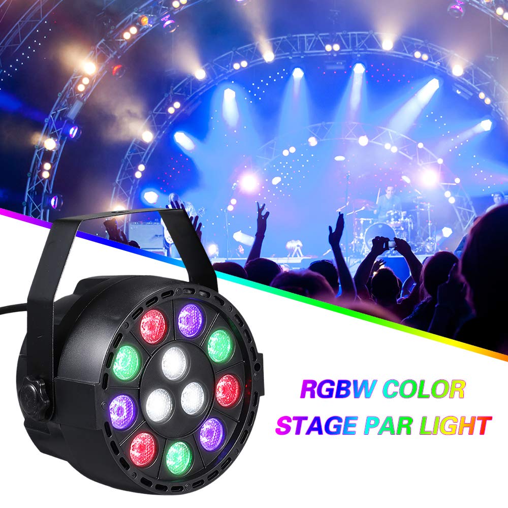 Lixada AC 90-240 V 12 LED Par Lights 8 canaux RGBW Éclairage de scène avec mode stroboscopique DMX et son actif pour discothèque, fête, Noël, lavage mural (2 pièces)