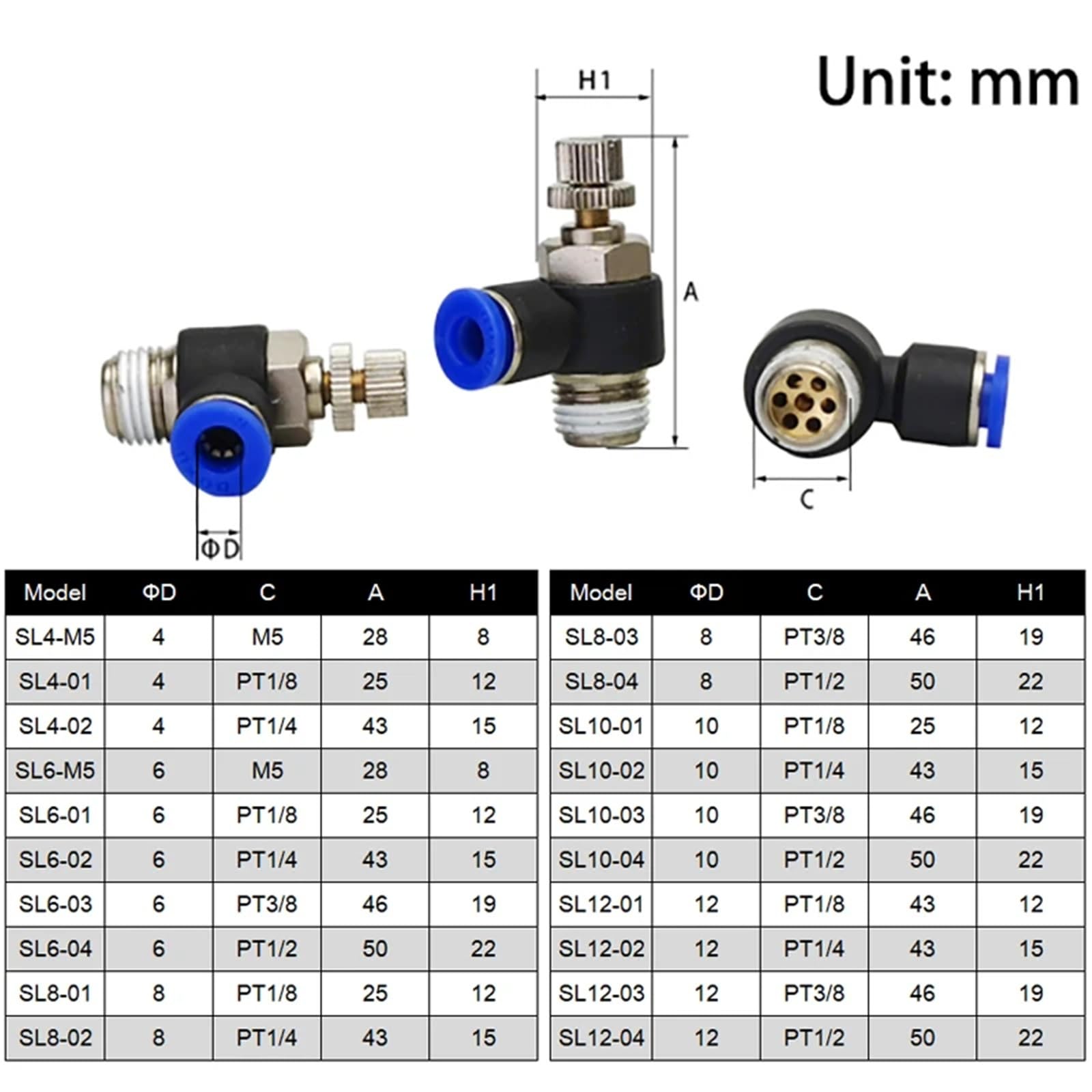 PD 4/5/8/10/12 MM Raccordo a Sgancio Rapido Compressore Accessori Pneumatici Raccordi 10 Pz (12-01)