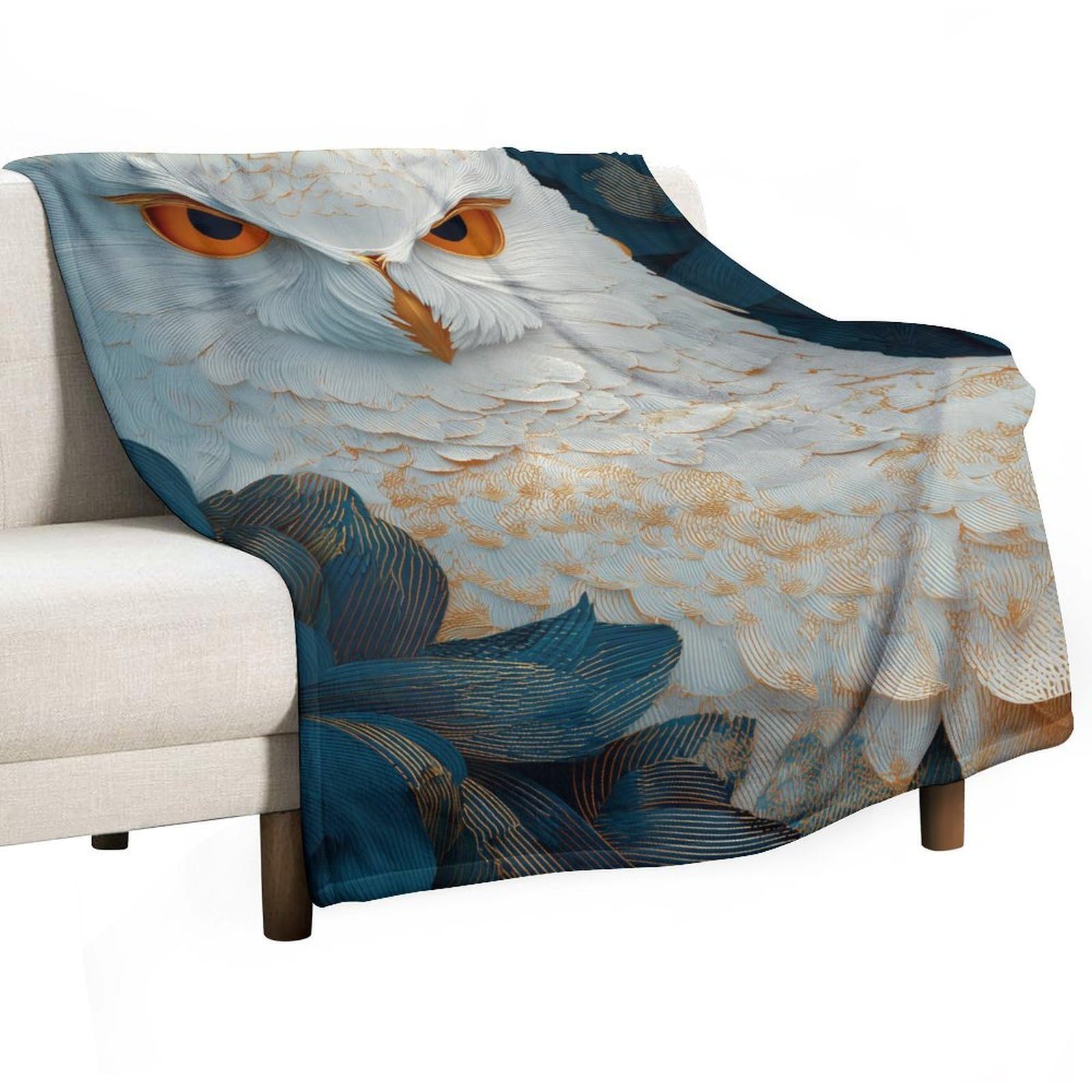Couverture anti-boulochage chouette des neiges, grand plaid lit et canapé salon