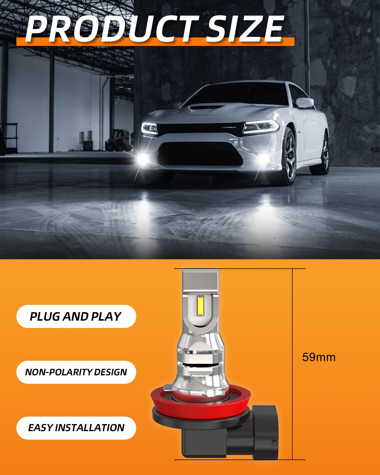 Lampadine H11 LED Fendinebbia Non Polarità H11 H8 H9 H16 LED Lampadina Alogene di Ricambio per Auto Lampade Fendinebbia Diurne Luci Antinebbia 12V 24V 6500K Bianco 2 Pezzi