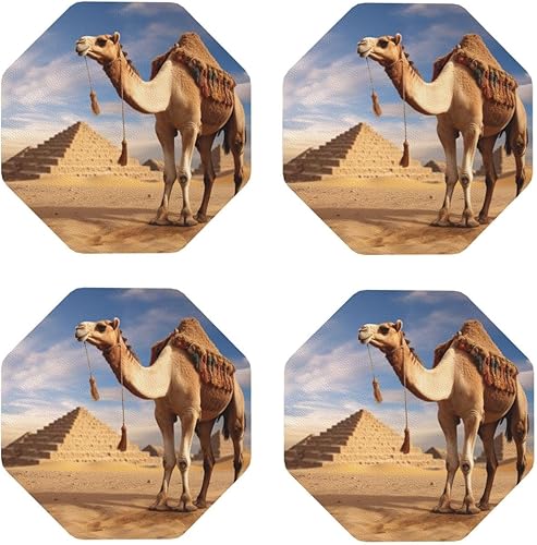 Miniatura 2 de Camel Print Leather Coaster Drink Coasters Set of 4 Waterproof Funny Coaster for Drinks Round Cups Mugs Mat Pad for Kitchen Home Decor