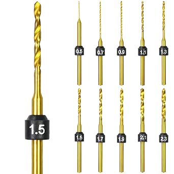 ARROWMAX 10Pcs HSS Micro Drill Bit Set, 2.35mm 3/32" Shank 0.5-2.3mm | Coated Mini Twist Drill Bits with Size Ring Collars, Metal Drill Bits for Resin, Jewelry, Acrylic, Plastic, Wood, PCB, DIY