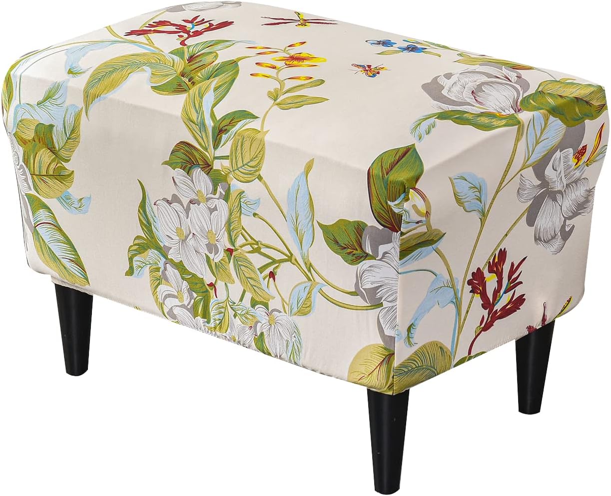 CRFATOP Ottoman Chair Cover Large Ottoman Chair Slipcovers Printed Rectangle Storage Stool Cover Stretch Footstool Footrest Sofa Slipcovers with Elastic Bottom,30
