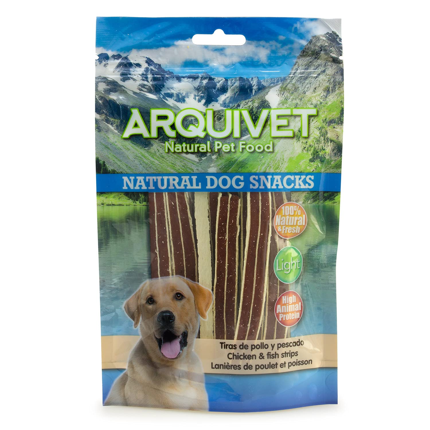 Arquivet Pack 12 Unidades Snacks Tiras de Pollo y Pescado 100 g - Natural Dog Snacks - 100% Natural - Chuches, premios, golosinas para Perros