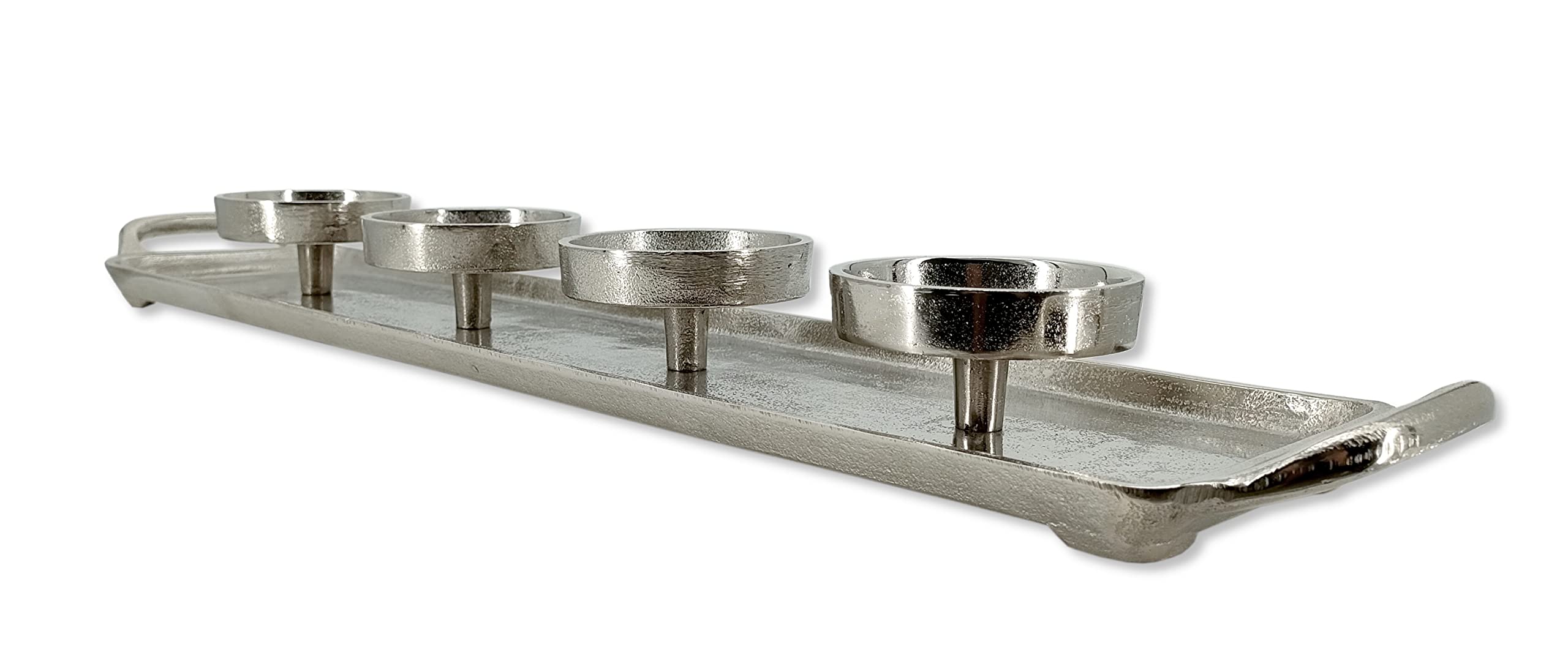 Metall Kerzenhalter Silber 63cm für Vier große Stumpen-Kerzen Tisch-Deko Advent-Kerzenständer