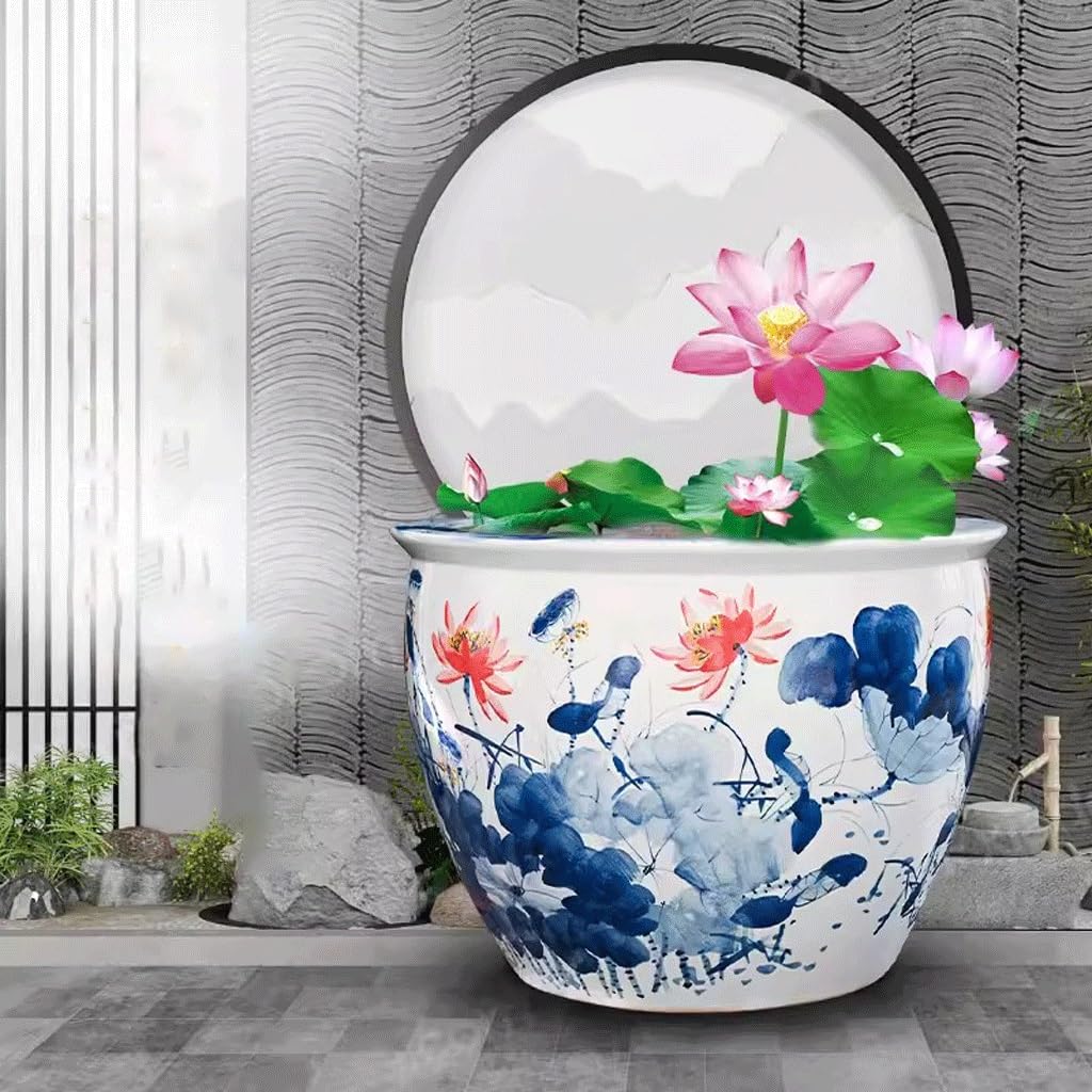 Small Fish Tank Chinese Hand-Painted Ceramic Fish Tank, Water Lily Basin, Lotus Tank, Turtle Tank, Living Room, Outdoor Large Water Tank, Courtyard Fish Tank Kit(Small)