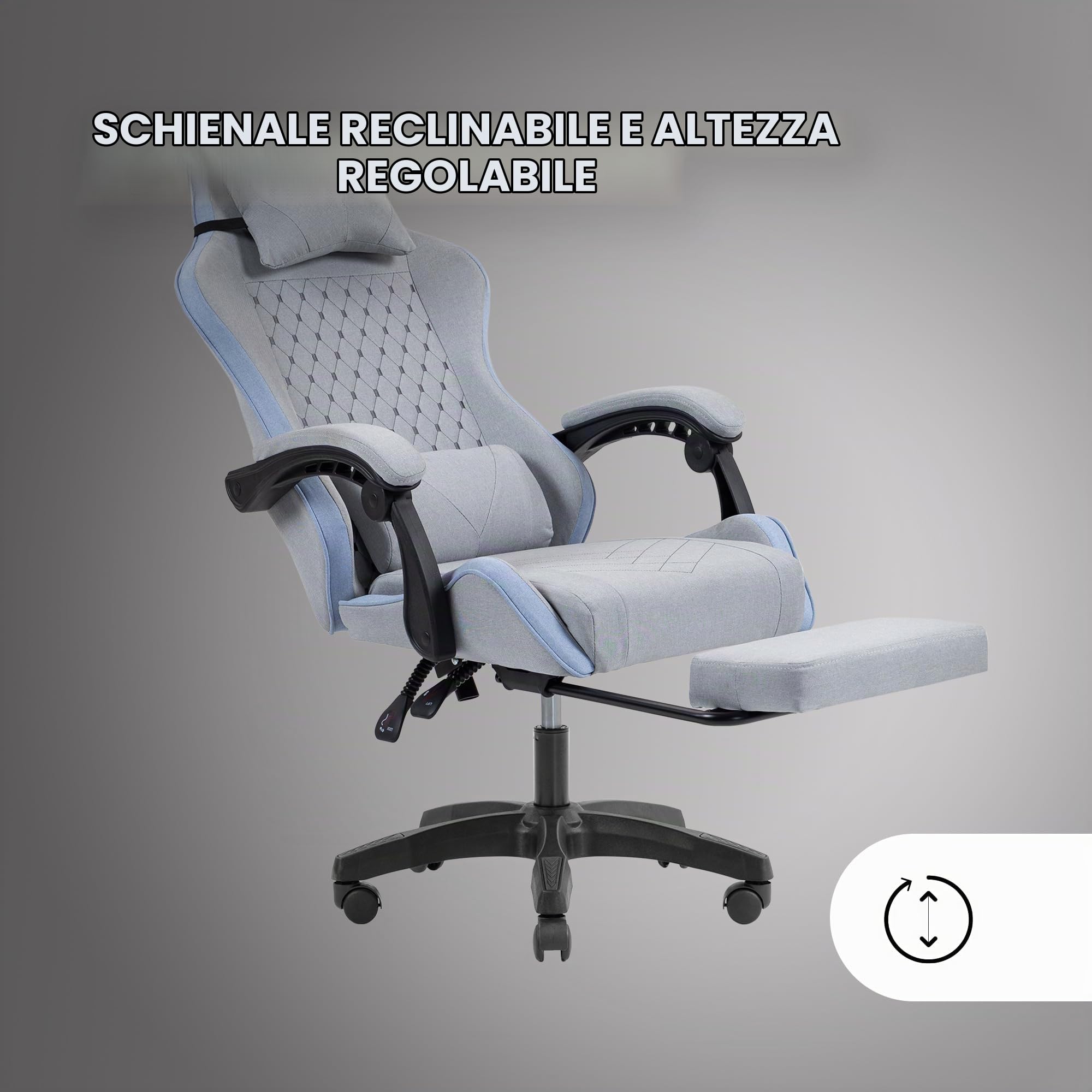 Mars Gaming MGC-X, Sedia Gaming Ergonomica, Tessuto Traspirante, Schienale Reclinabile e Altezza Regolabile, Braccioli Dinamici, Cuscino Cervicale e Lombare, Sedia Poggiapiedi Estensibile, Blu