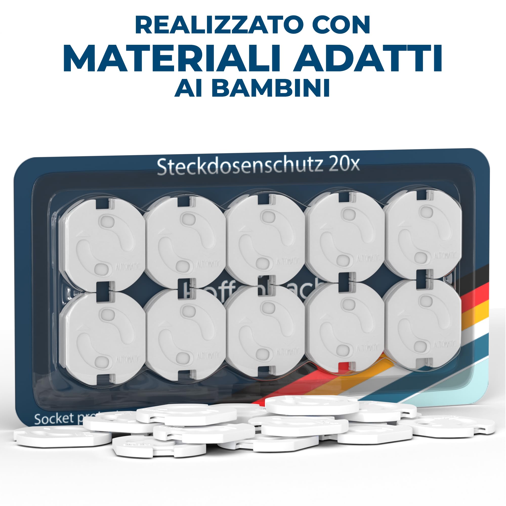 Hoffenbach Set di 20 prese elettriche con meccanismo rotante - Protezione per neonati e bambini - Copripresa di sicurezza per evitare incidenti e scosse elettriche - Presa elettrica - Bianco