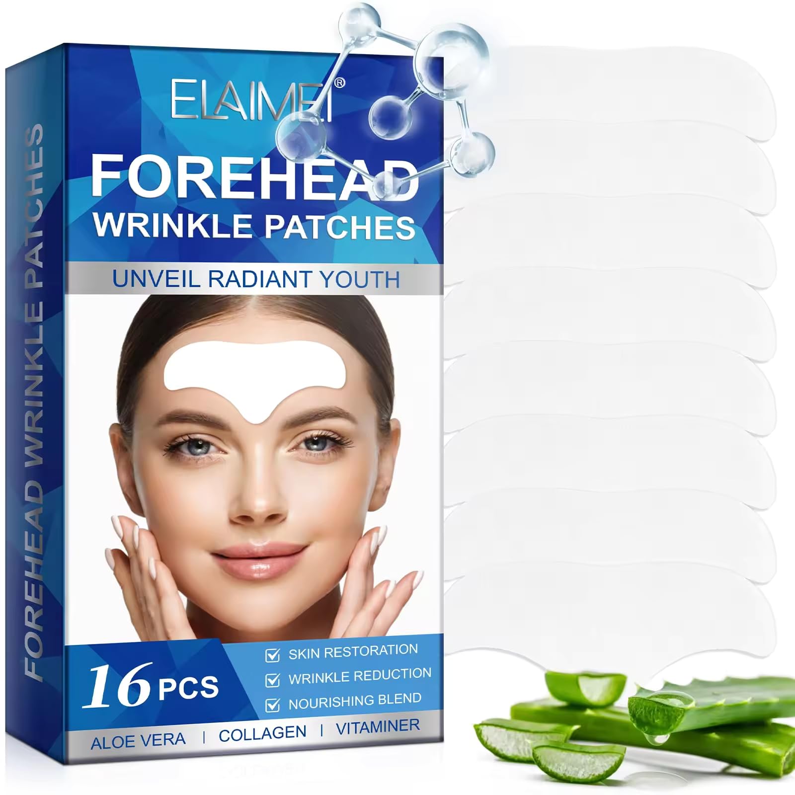 NIKITA.VIVI Forehead Wrinkle Patches 16Pcs, Forehead Wrinkle Patch with Aloe Vera, Collagen, Hyaluronic Acid & Vitamin E, Smooth Fine Lines & Wrinkles, Anti-Wrinkle Foreheads Wrinkles Treatment Patch