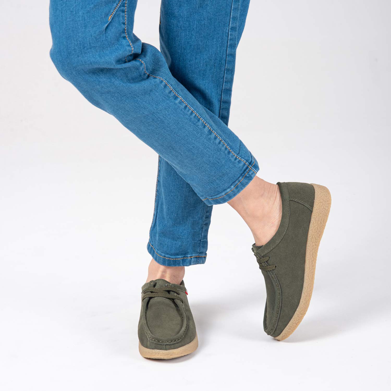 TRULAND Damen Schnürschuhe Mokassin – Wildleder Halbschuhe Wallabees