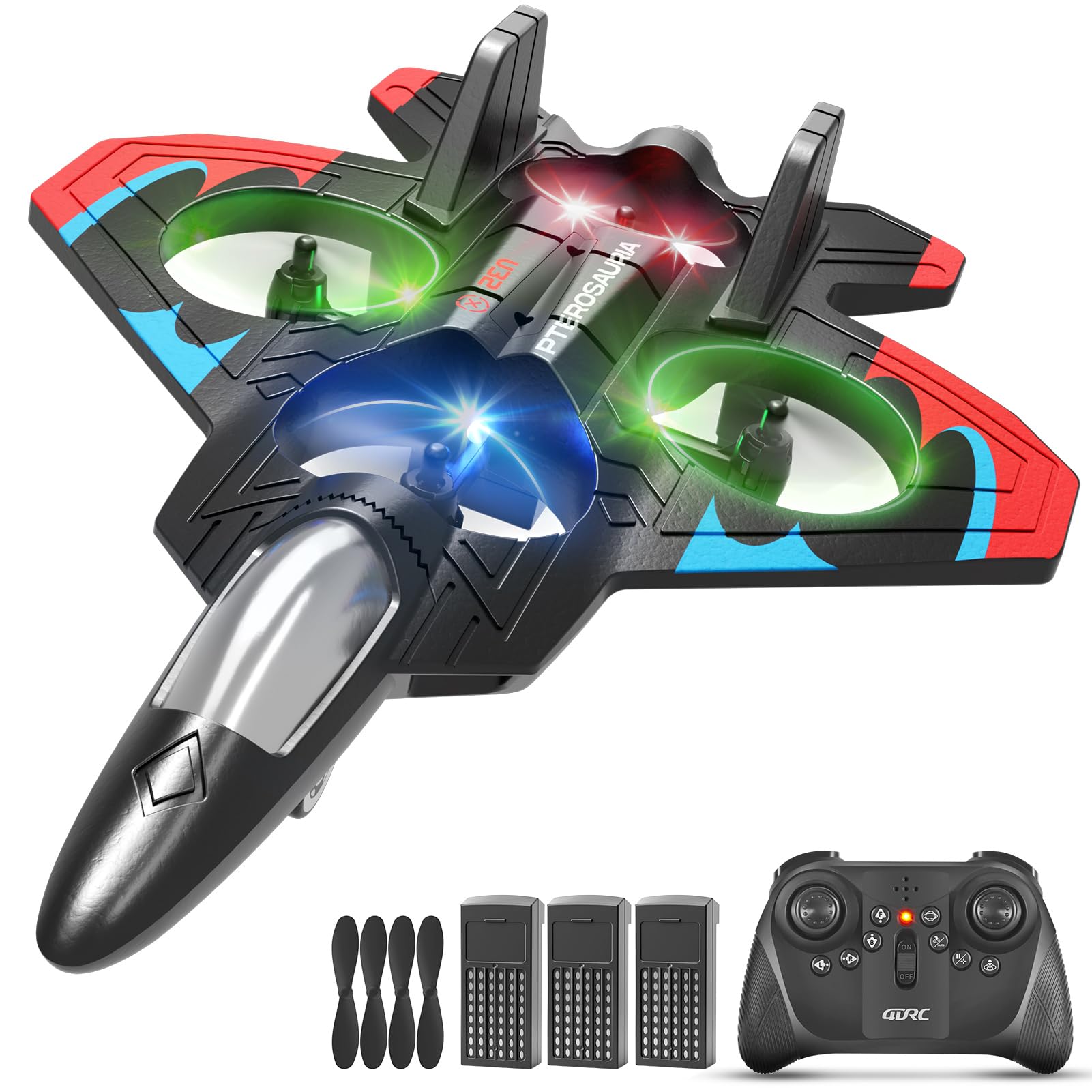 Foam Remote Control Airplanes with 3 Batteries, RC Planes for Kids Adults 8-16, RC Airplane Fighter Jet with Light, 360° Flip Fighter Jet Toys, Stunt Roll, Airplane Toy Gifts for Kids Boys