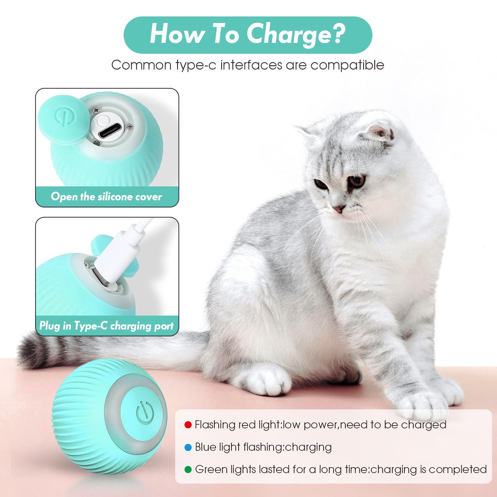 Palla Giocattolo Interattiva Per Gatti E Cani – Rotazione Automatica 360°, 3 Velocità, Evitamento Ostacoli, Ricarica USB, Materiale Resistente Ai Morsi