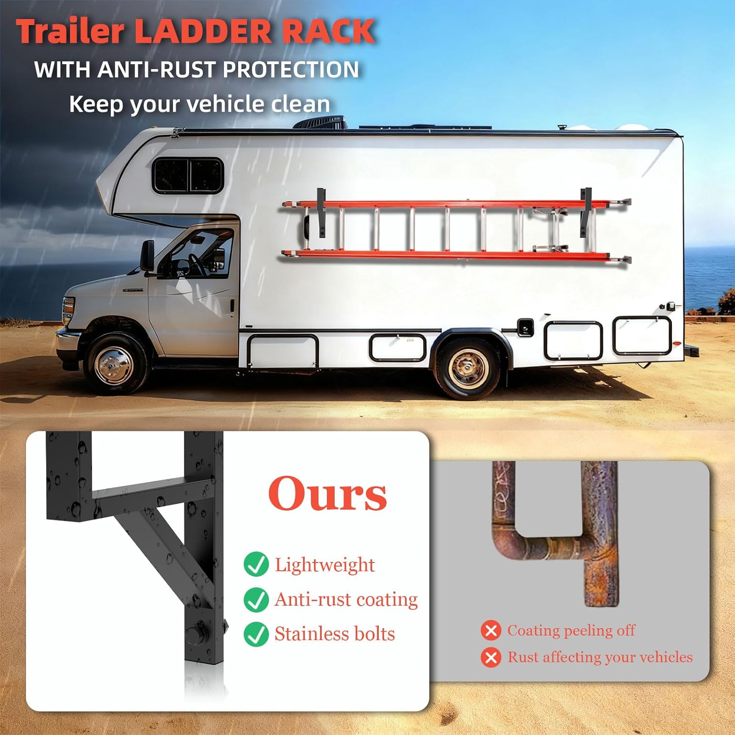 Side Mount Ladder Rack for Open & Enclosed Trailer - Heavy Duty Steel Ladder Rack with Wall Hooks, 4 Pack, Fit for Trailer/Truck/RV, Secure Ladder Storage