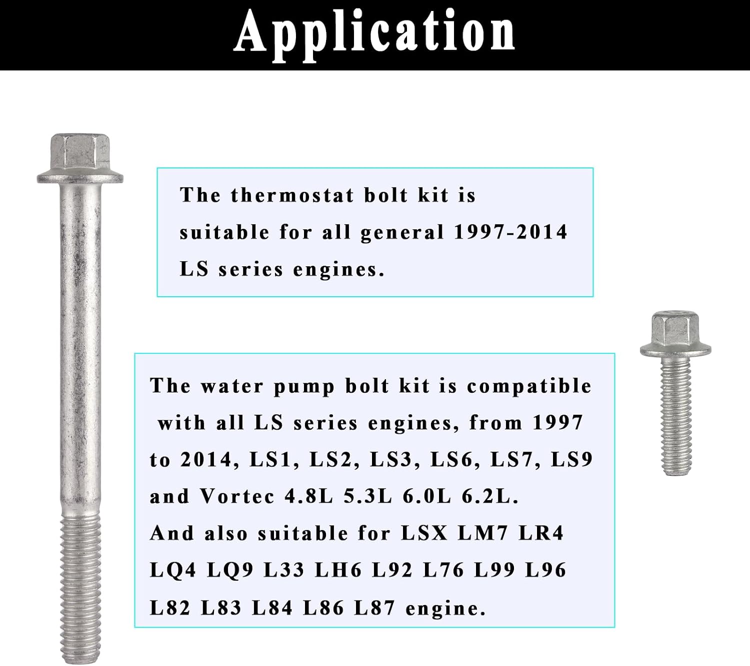 Water Pump & Thermostat Housing Bolt Kit Fits for 1997-2014 LS Series engines LSX LS1 LS2 LS3 LS6 LS7 LS9 LQ4 LQ9，5.3L 6.0L 6.2L thermostat shell bolts