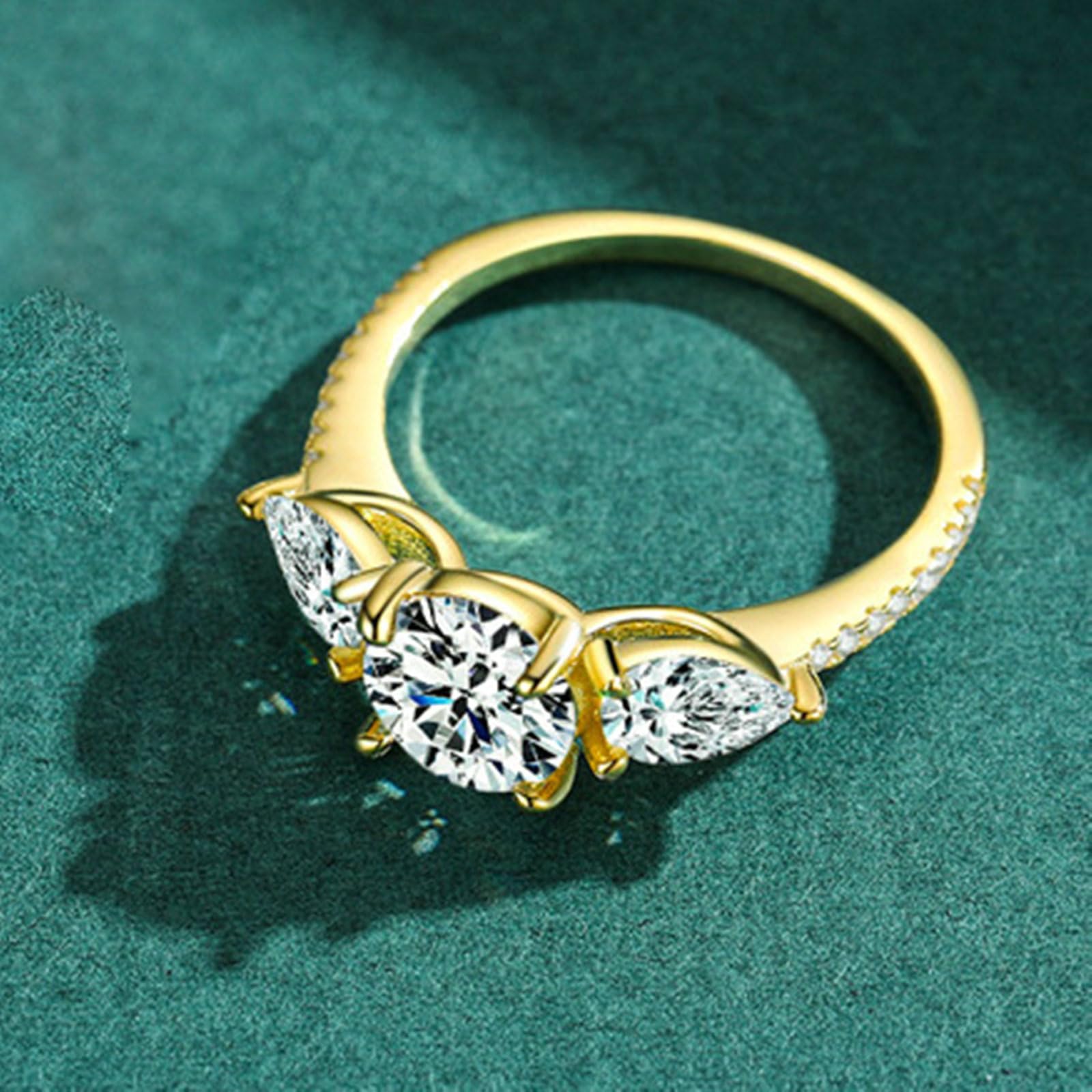 Anillo de aniversario para mujer, anillos de oro amarillo de 18 quilates, elegante media eternidad moissanita redonda de 1,25 ct, anillos de compromiso o boda de oro amarillo para mamá, novia