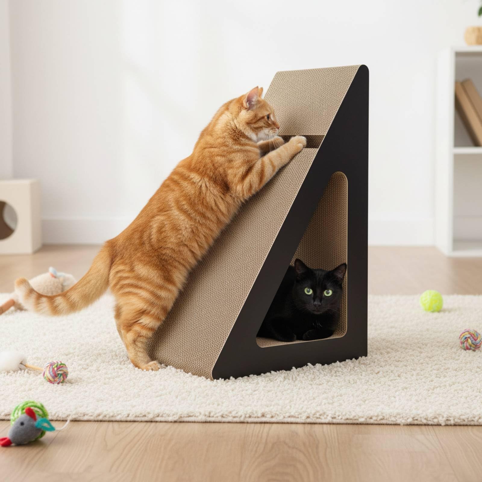 Kratzbrett Katzenhaus Kratzmöbel Katzenzubehör Kratzfläche aus Wellpappe mit Gemütlicher Rückzugsmöglichkeit für Haustierbesitzer Wohnzimmer Katzenpflege, Großes Hohles Dreieck Spleißmodell