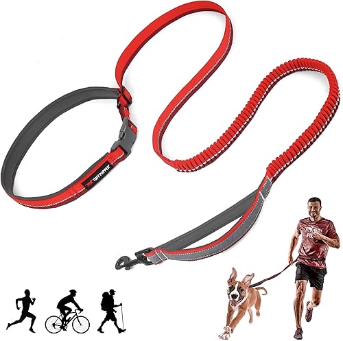 Miniatura 10 de Tuff Pupper Correa elástica para perro manos libres, ligera para correr, trotar, caminar, cinturón acolchado ajustable (24-50 pulgadas), elástico