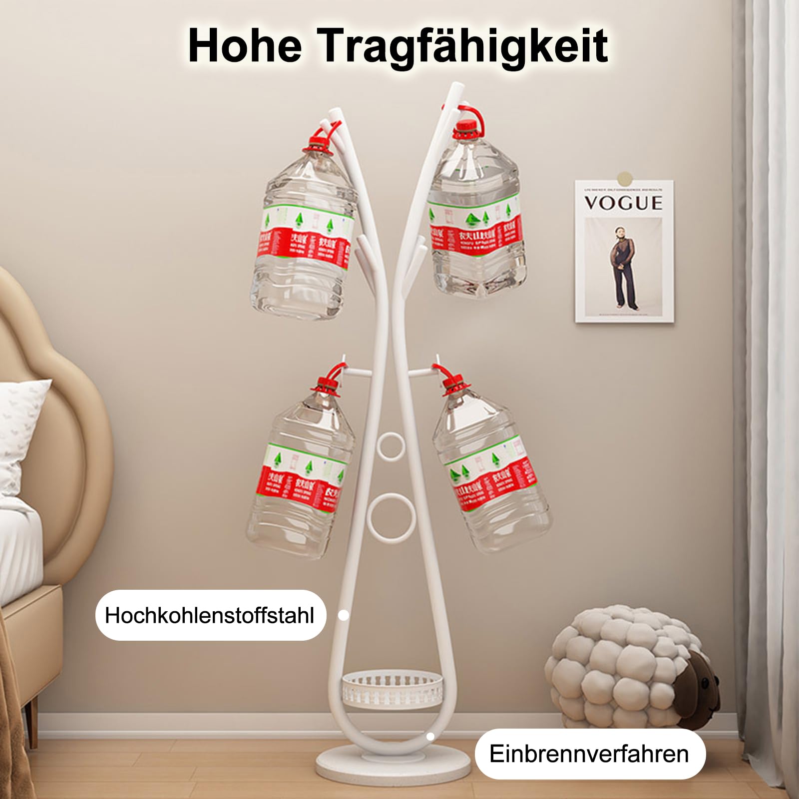 Baumförmiger Garderobenständer mit 1 Ablagen, Geweihförmiger Kleiderständer, Kohlenstoffstahl, 12 Haken, Jackenständer, Hanger Stand, Lackiert, Garderobenständer Stabil (Schwarz)