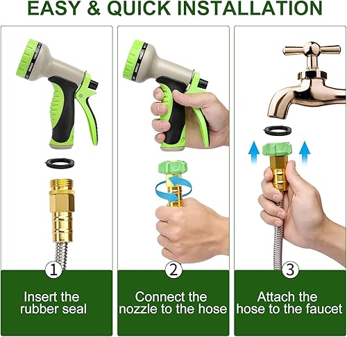 Miniatura 10 de Manguera de jardín de metal de acero de 100 pies  Manguera de agua de metal de acero inoxidable 304 resistente y ligera con boquilla de latón,