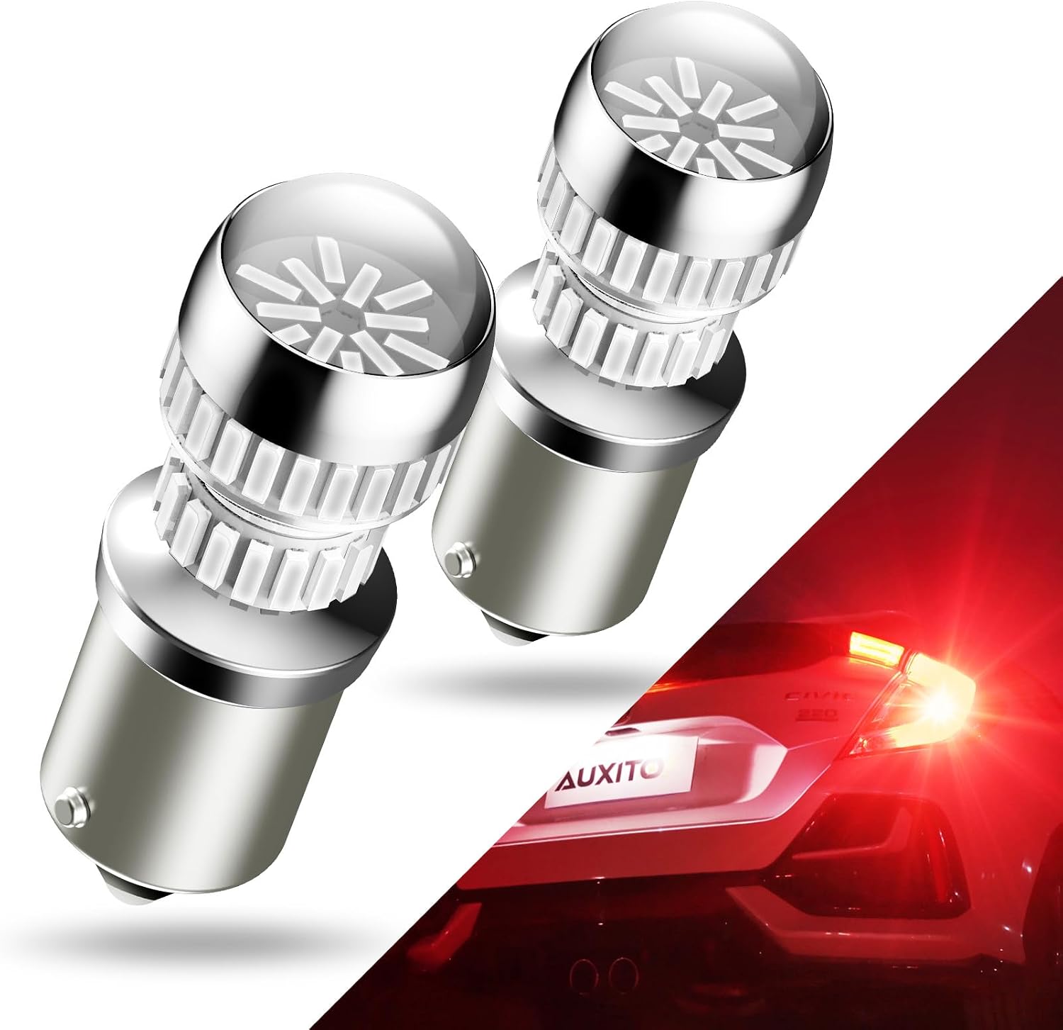 AUXITO 1156 LED Bulb Red Super Bright 7506 BA15S P21W LED Replacement with Projector for Taill Brake Backup Reverse DRL Signal Parking Lights, Pack of 2