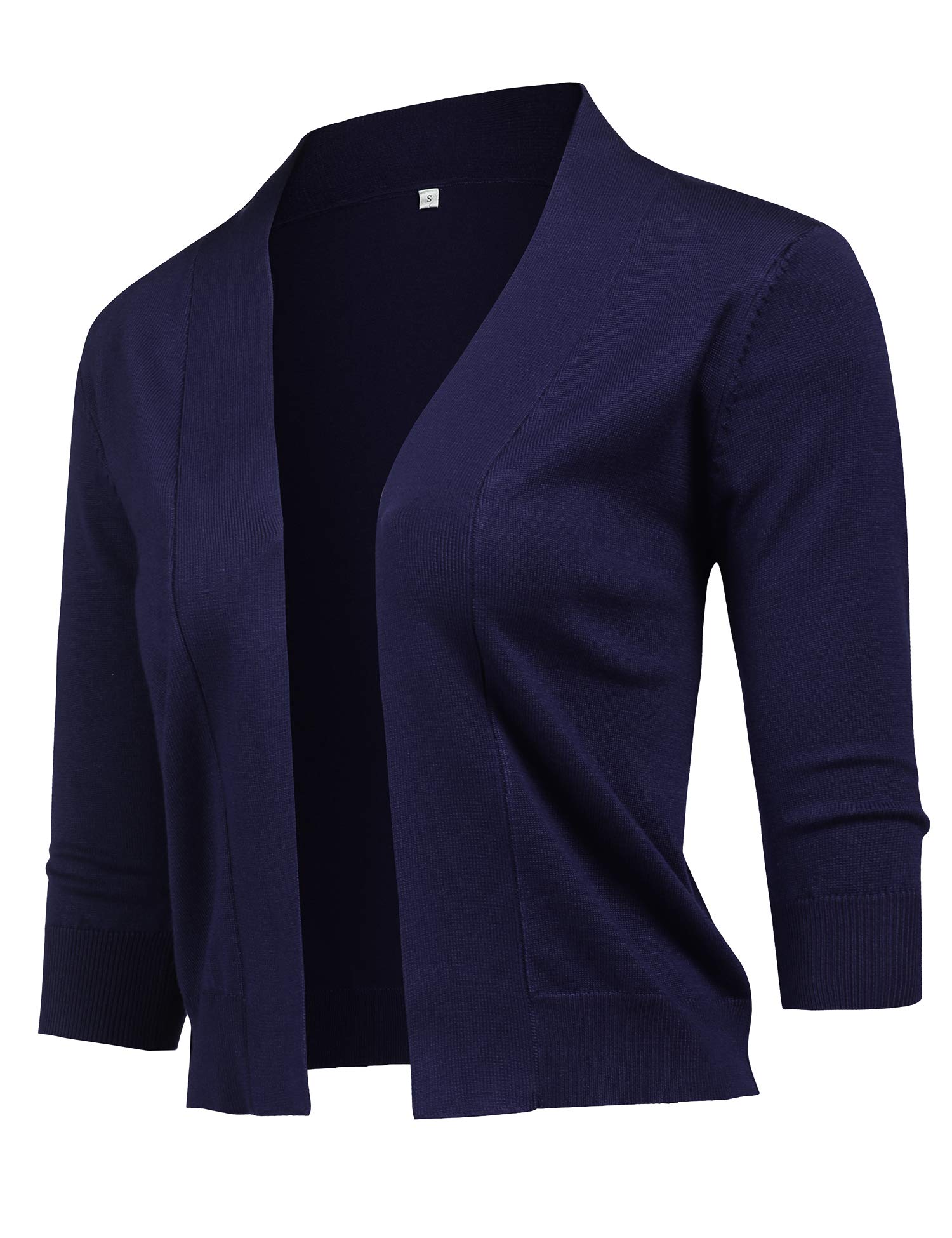 URRU Women's Classic 3/4 Sleeve Open Front Cropped Cardigan Sweater Lightweight Knit Short Shrugs