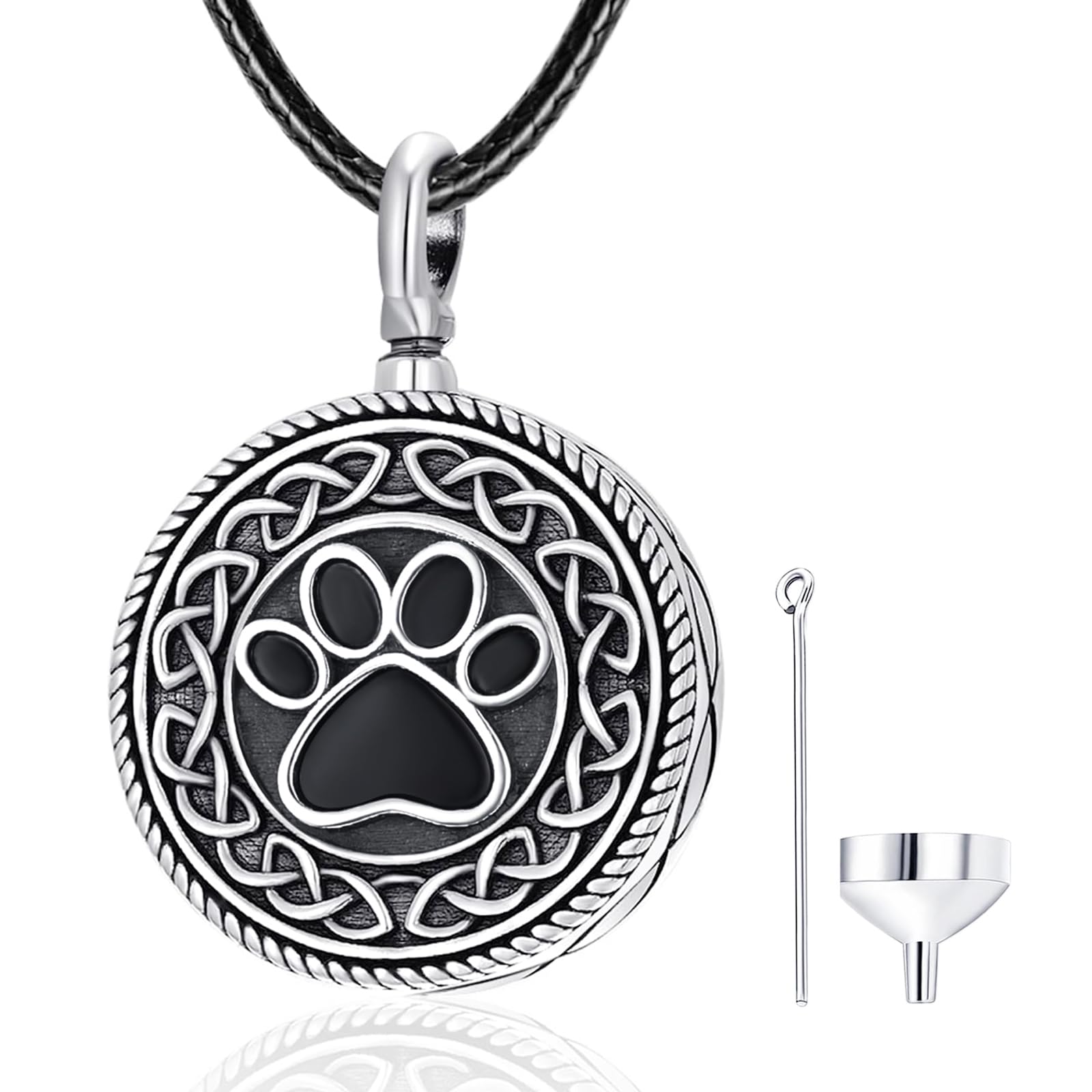 Dreamboat Urn Necklace for Dog Ashes 925 Sterling Silver Pet Paw Print Cremation Keepsake Pendant Celtic Knot Memorial Jewelry for Women Men