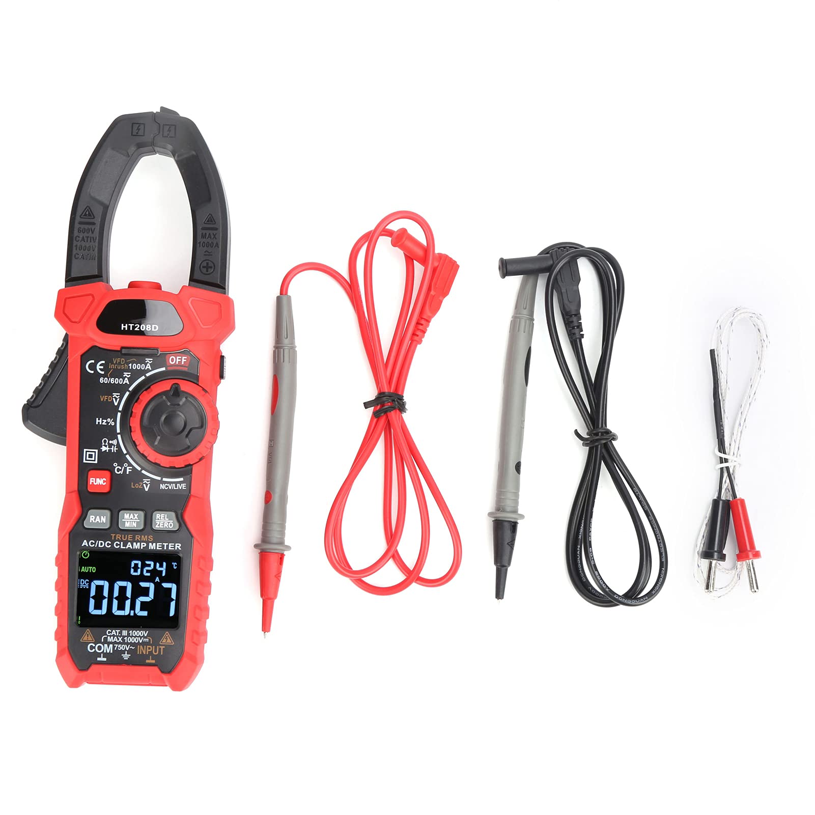 Yosoo Health Gear Pinza Amperometrica Digitale ABS Pinza Amperometrica AC DC 1000A 6000 Conteggi Vero RMS NCV Temperatura Fino a 1832 °F per Test Sui Motori Campo di Laboratorio HVAC Domestico