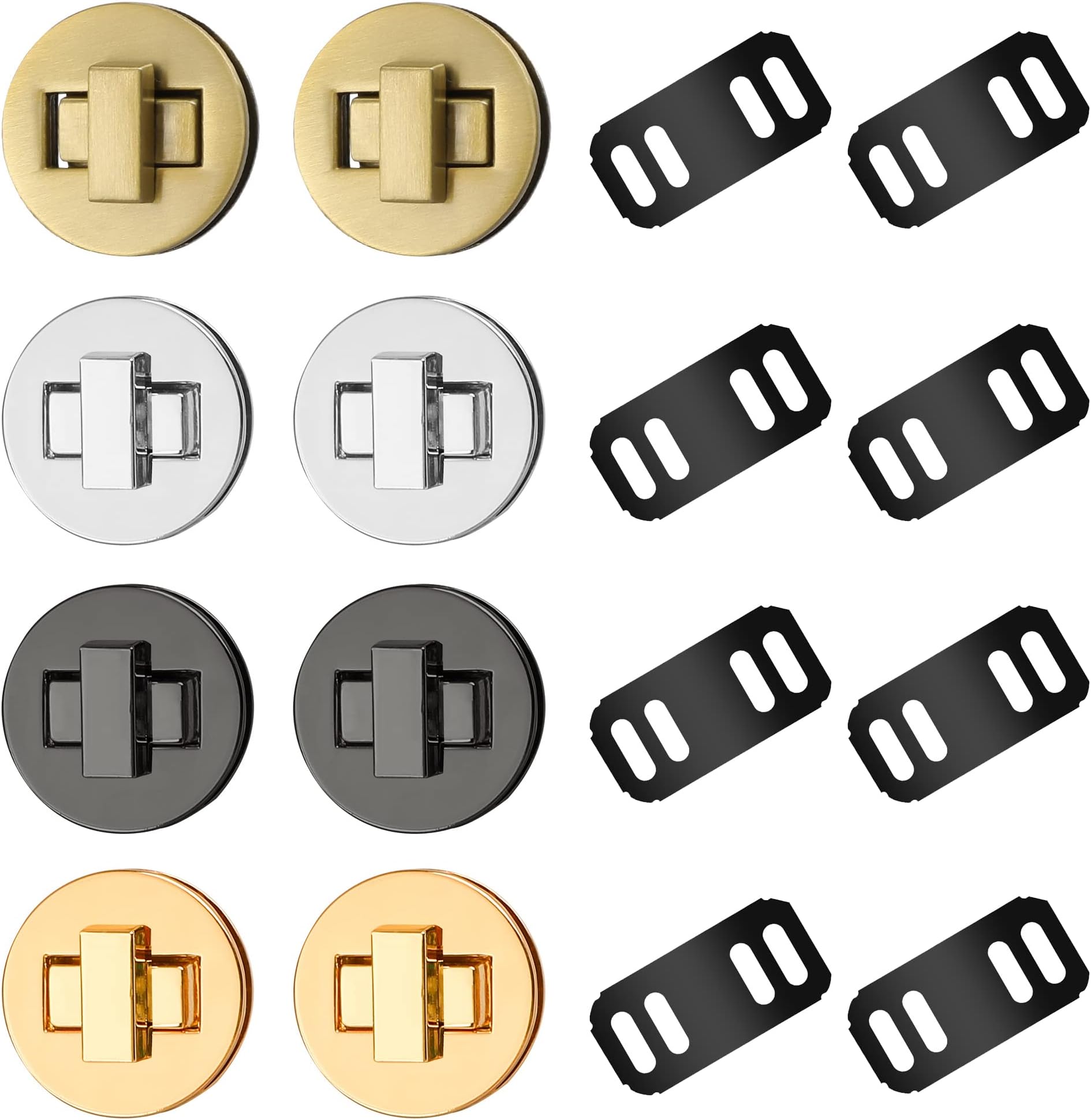 TXIN 8 Pieces Round Turn Lock Clasp Purse Closure Twist Lock Fastener Metal Hardware Clip Clasp Buckle for DIY Handbag Shoulder Bag Purse Making Supplies (Light Gold, Silver, Black, Bronze)