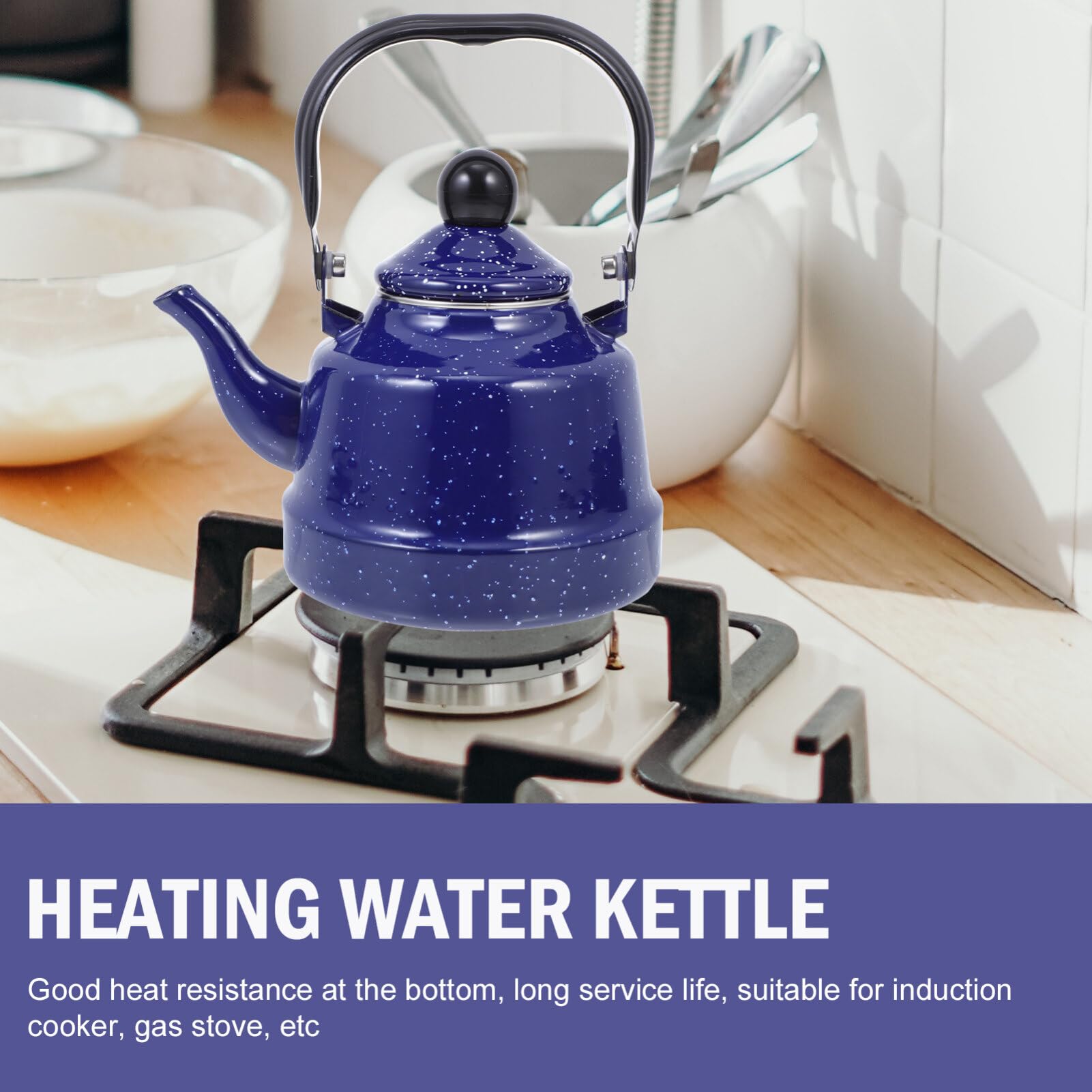 DOITOOL Emaille Teekessel Vintage Emaille Teekanne 1.1L Porzellan Teekessel Camping Kaffee Wasserkocher Herd Kessel Heißwasser Boiler Topf für Heißwasser Tee Zubehör