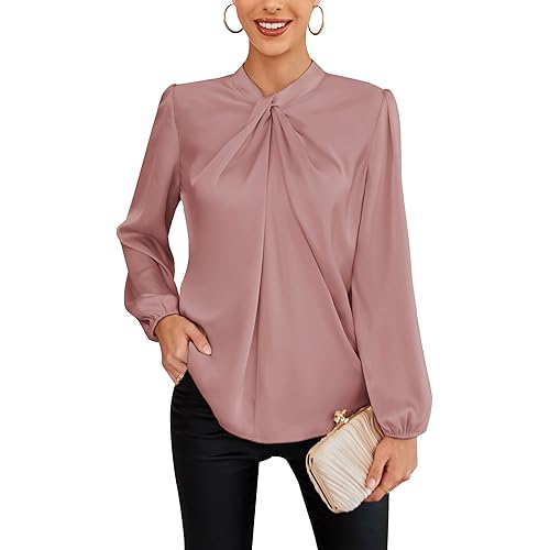 GRACE KARIN Women's Long Sleeve Shirts Mock Neck Casual Satin Blouse Tops for Business Office Work