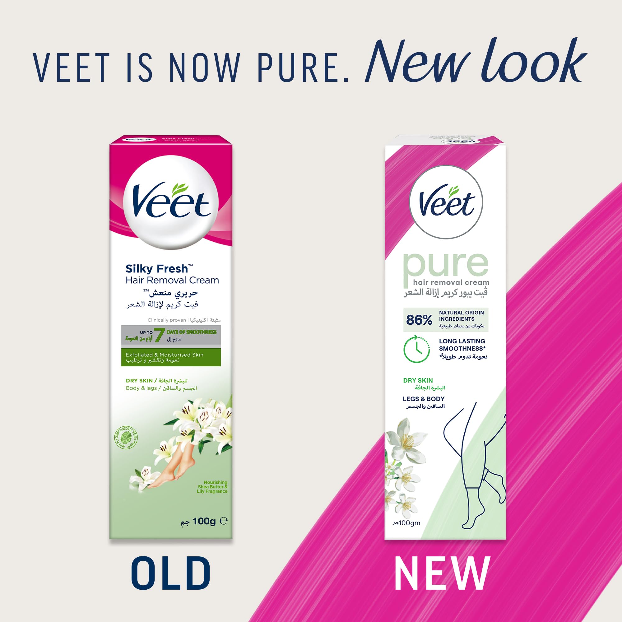 Veet Hair Removal Cream for Dry Skin 100ml – Fast Painless Depilatory Cream Enriched to Nourish, Smooth Results in Minutes on Legs & Body, Gentler Than Shaving, No Cuts or Stubble