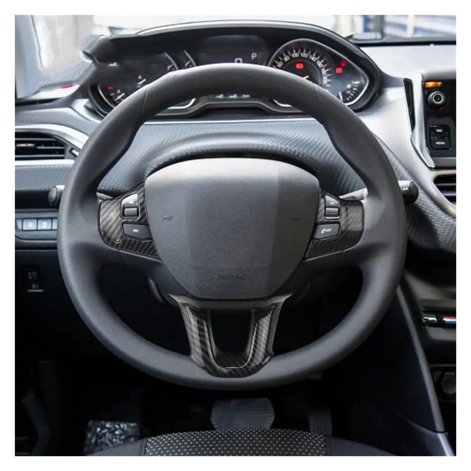 3 szt./zestaw nakładek na kierownicę samochodową, pasujące do Peugeota 2008 208 2014-2018 Wykończenie panelu sterowania kierownicy(Carbon Black)