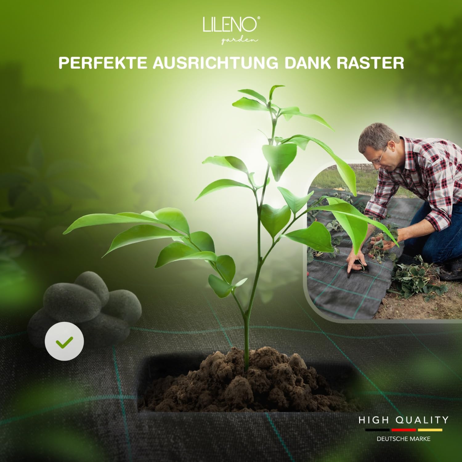 LILENO HOME 100 m² de tela antimalas hierbas [100 g/m²] – Lámina para malas hierbas para jardín permeable al agua – Resistente a desgarros – con rejilla y resistente a los rayos UV [1 m x 100 m]