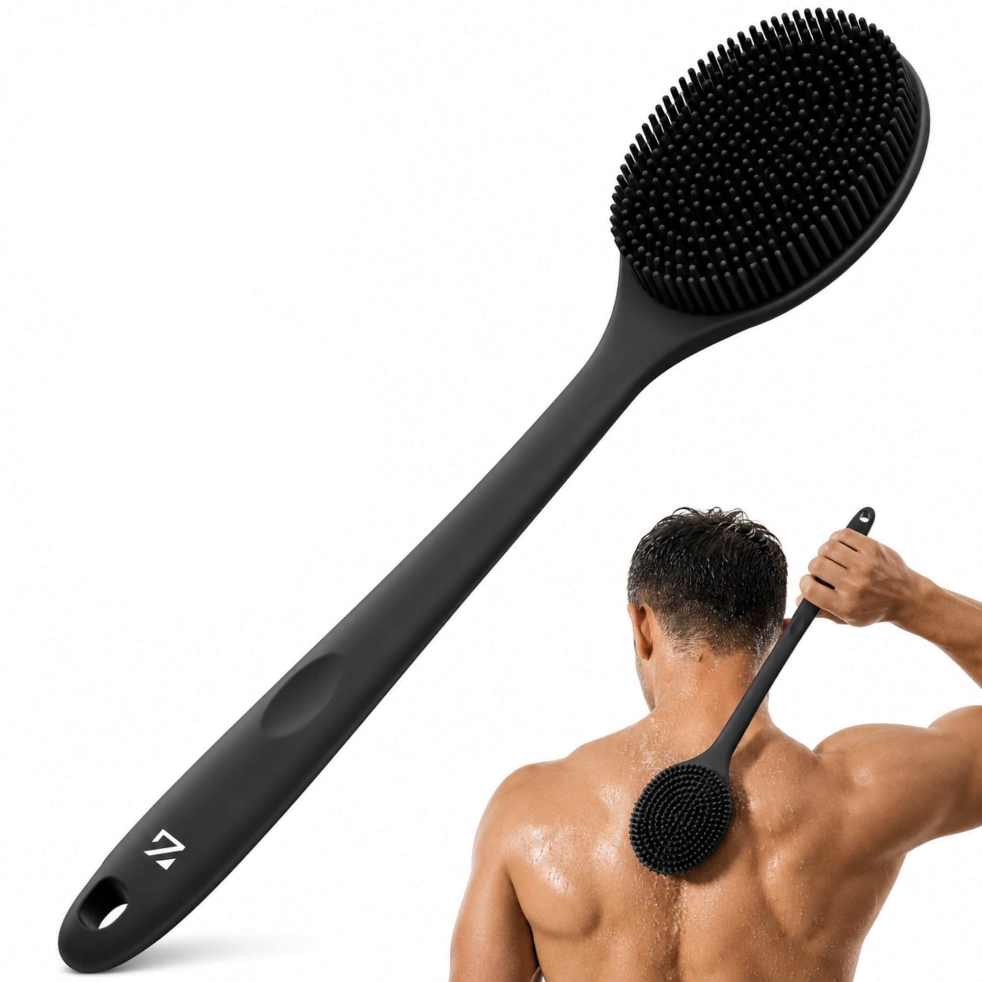 Silicone Back Scrubber with Long Handle for Shower & Bath | Exfoliating Body Brush with Soft Bristles, Non-Slip Grip for Hard-to-Reach Areas | Body Scrubber for Men, Women & Boys (Black)-image-2
