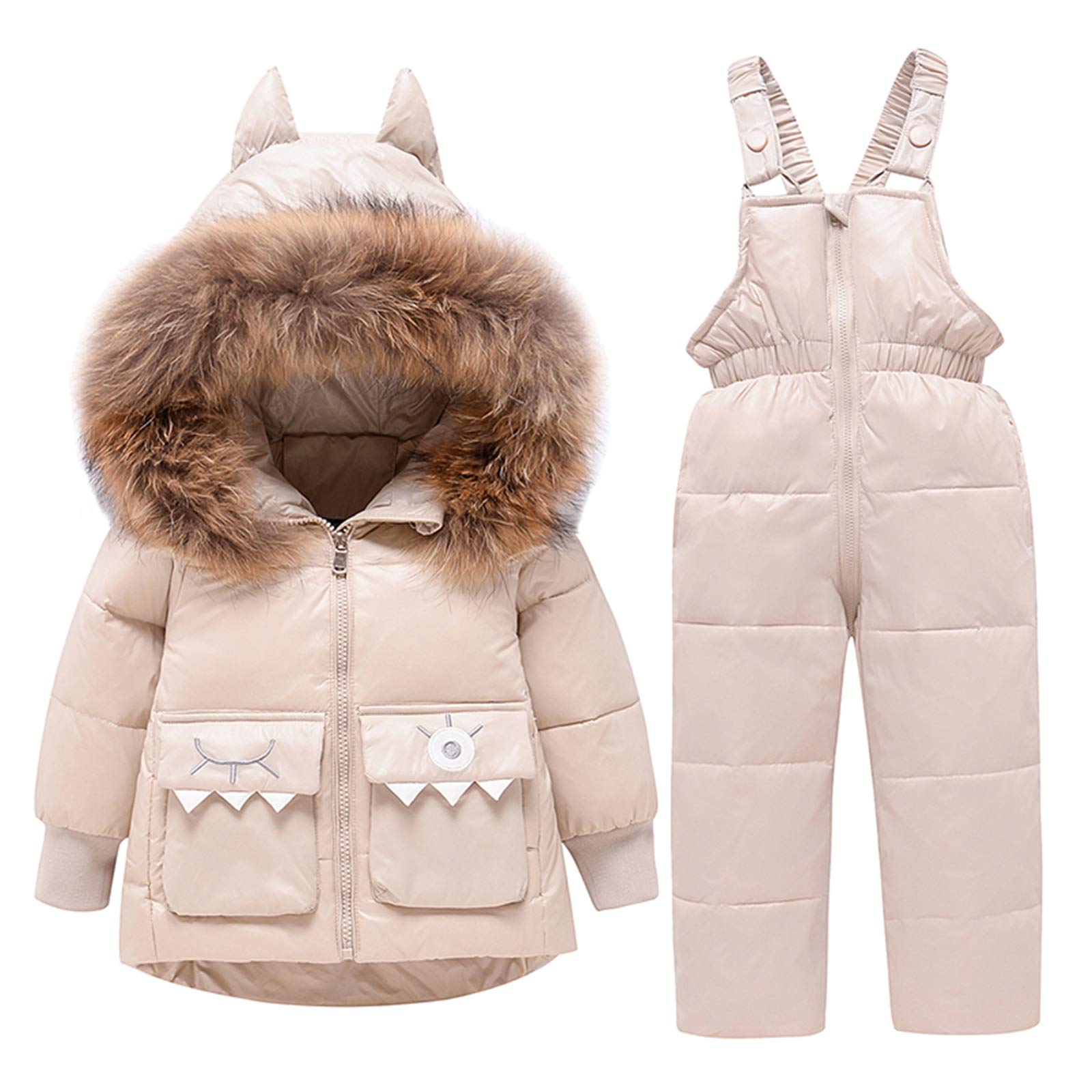 amropi Combinaison de Ski Bébé Filles Veste de Duvet à Capuche et Pantalons de Neige 2 Pièces Hiver Ensemble de Ski pour 1-5 Ans