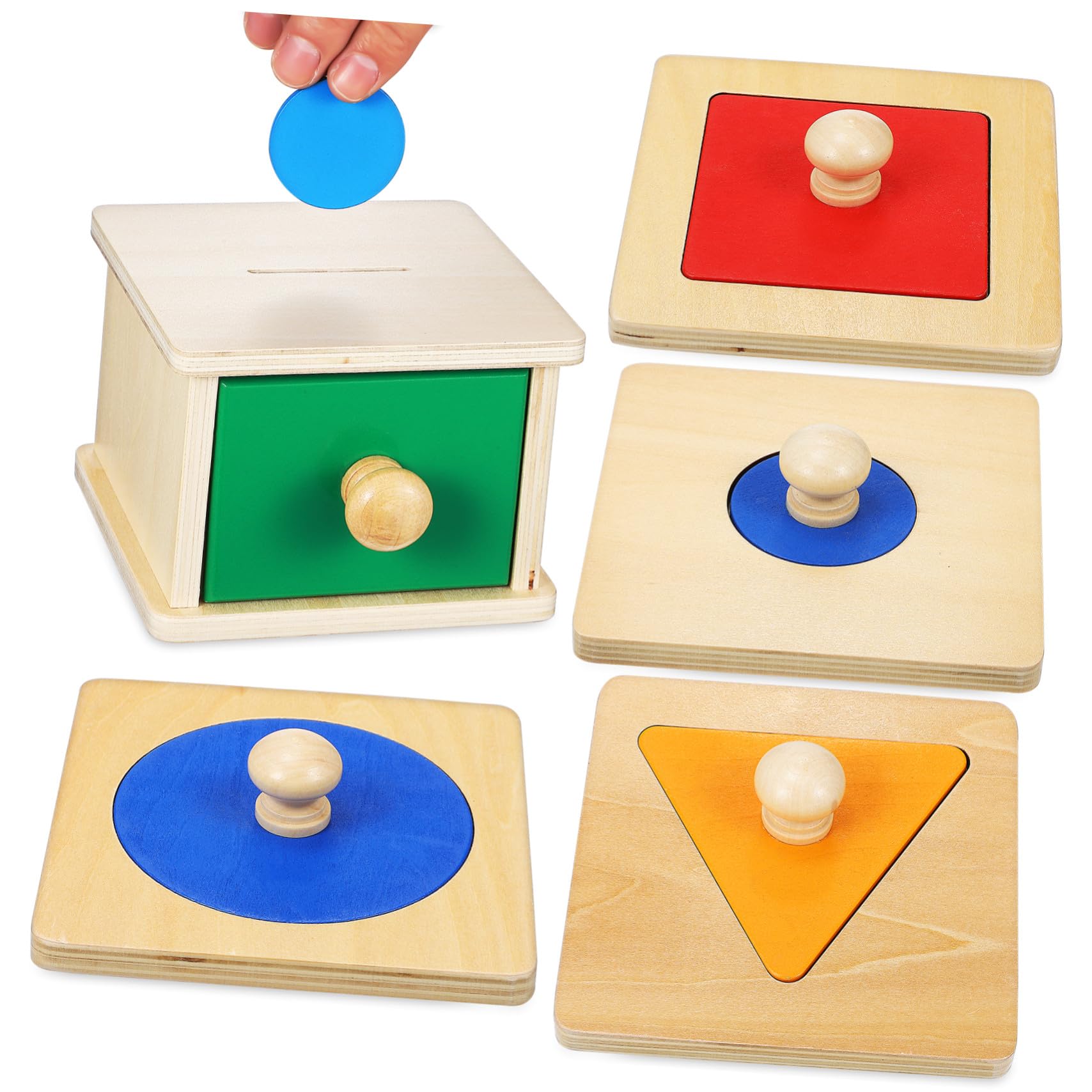 2 Juegos Juguetes Montessori de Madera para Bebés de Puzzles Geométricos con Caja de Monedas para Desarrollo Sensorial y Coordinación Manual Juguetes Educativos para Meses