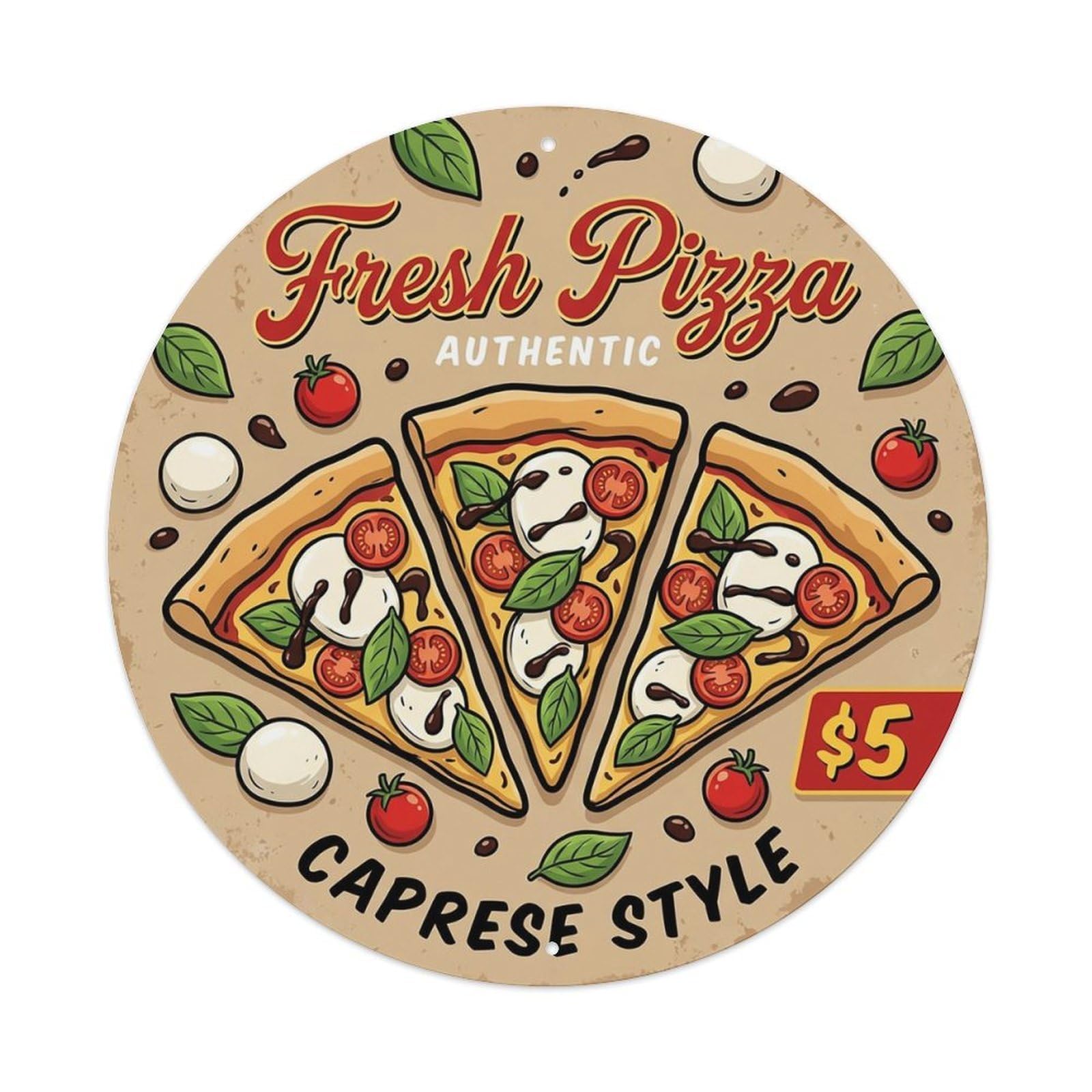 Huiyhb 8X8inch(20X20cm) Vintage Pizza Slice Italian Traditional Cuisine Basil Metal Tin Sign