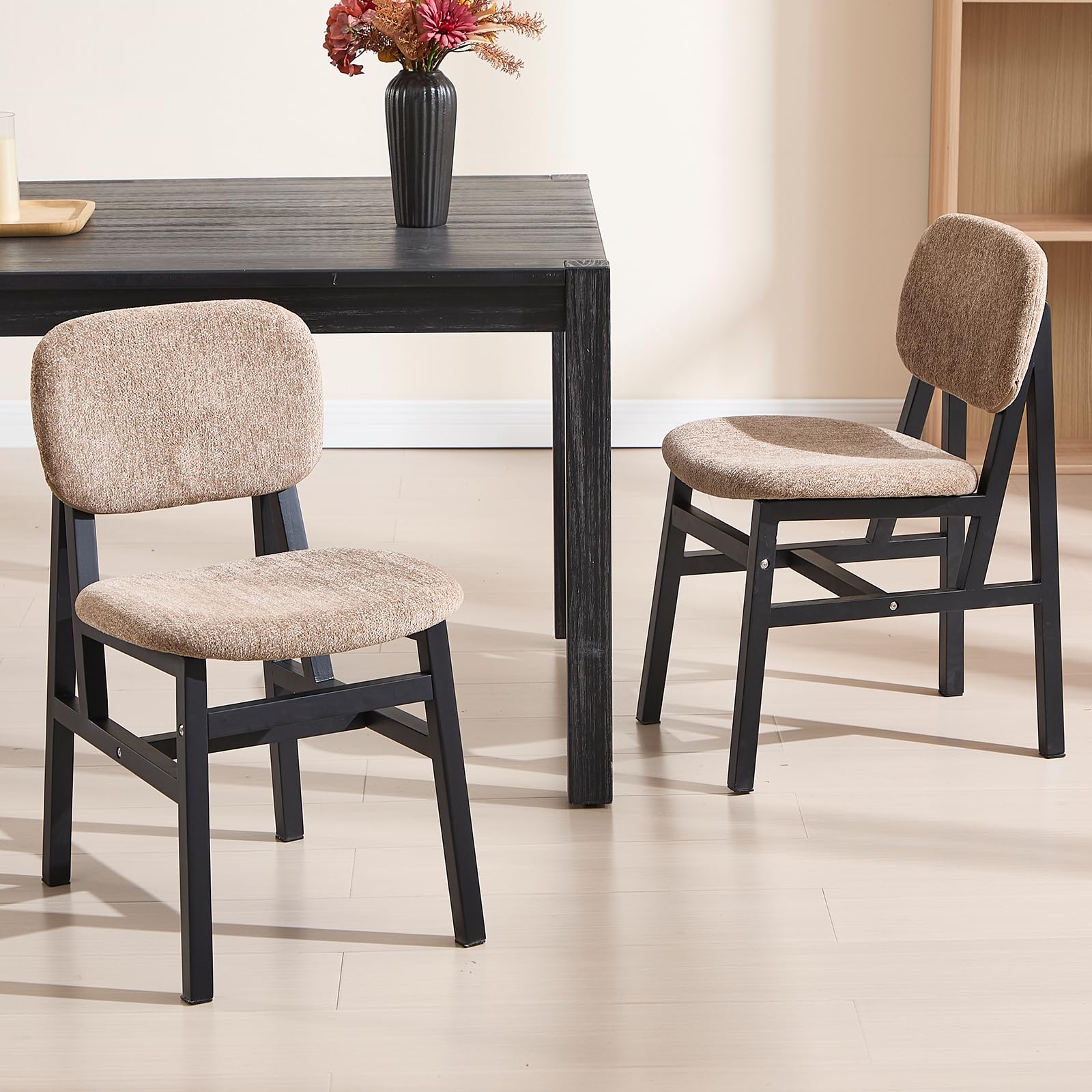 DAYALANE Wood Dining Chairs Set of 2 Chenille Kitchen Chairs with Wooden Frame and Padded Seat Cushion for Dining Room Living Room Brown