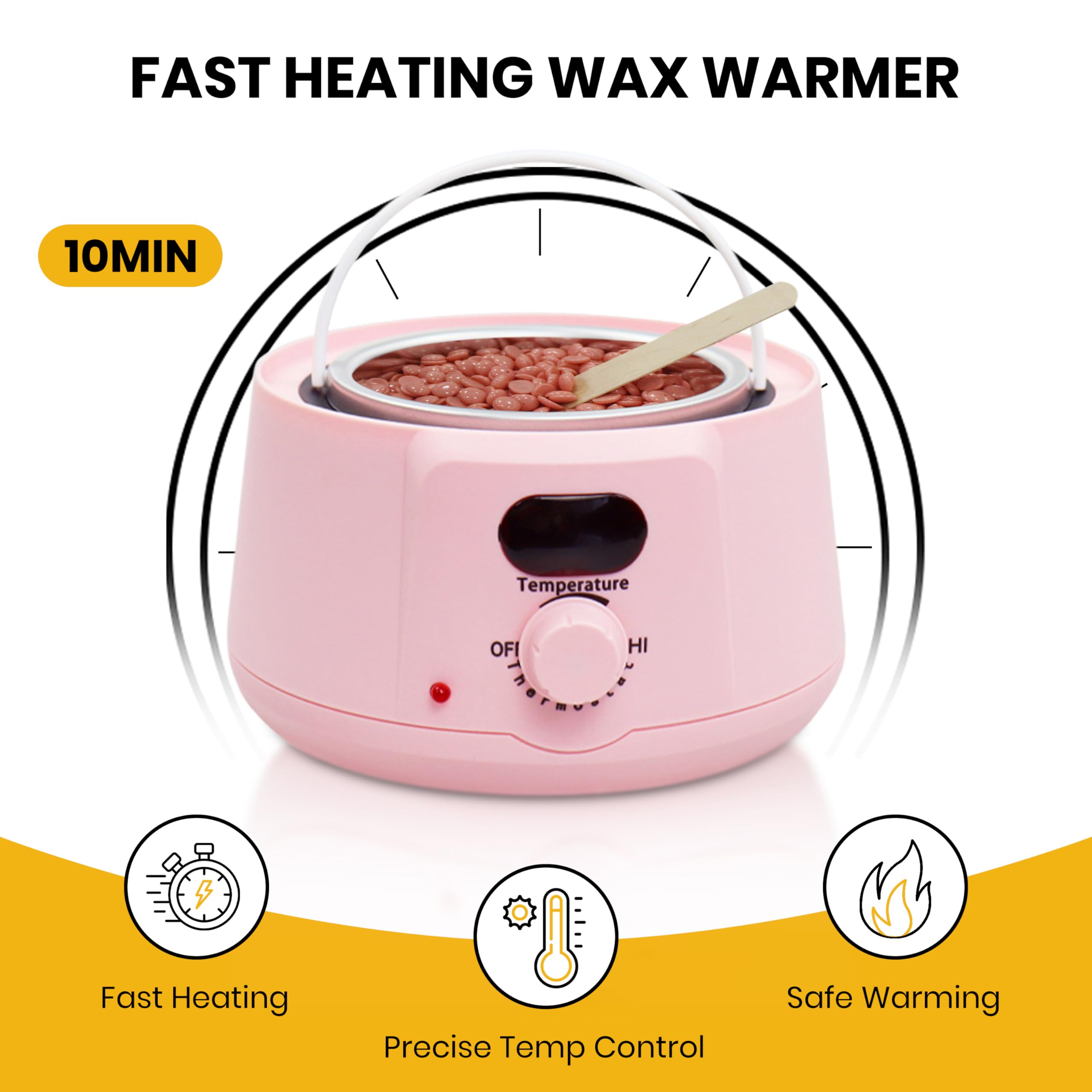 Kit de calentador de cera con granos de cera de 500 g, máquina de depilación rosa para una piel suave, calentamiento rápido, uso doméstico y de salón