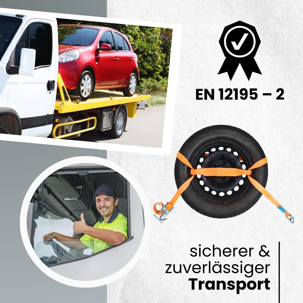 Zurrgurt-Set zum Fahrzeugtransport, 4 Stück, 35 mm x 2,90 m, 3-teilig