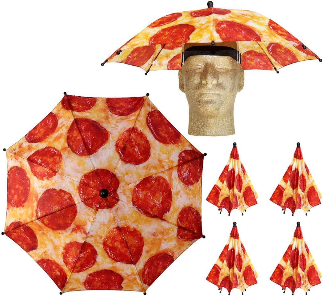 Funbrella Hats - PIZZA Umbrella Hat - The Pie In The Sky - Rain Sun Resistant -Easy Elastic Fit for Adults & Kids - Umbrella Hats for a Costume Party, Festival, Fishing, Hiking and the Beach
