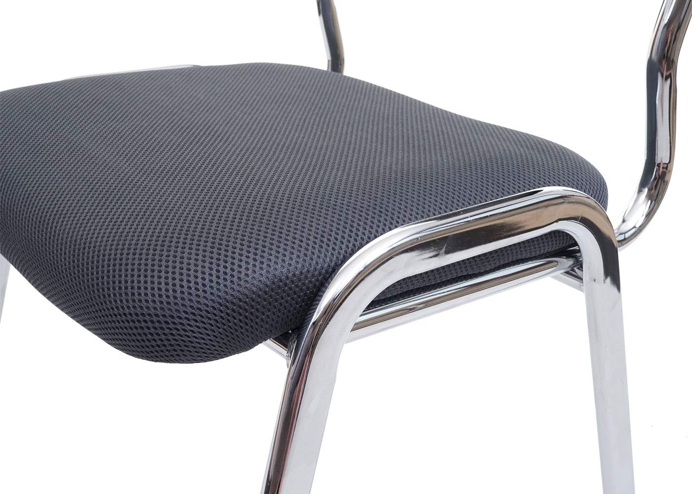 Mendler 4X Chaise Visiteur T401 Tissu Textile siége Gris foncé Pieds chromés